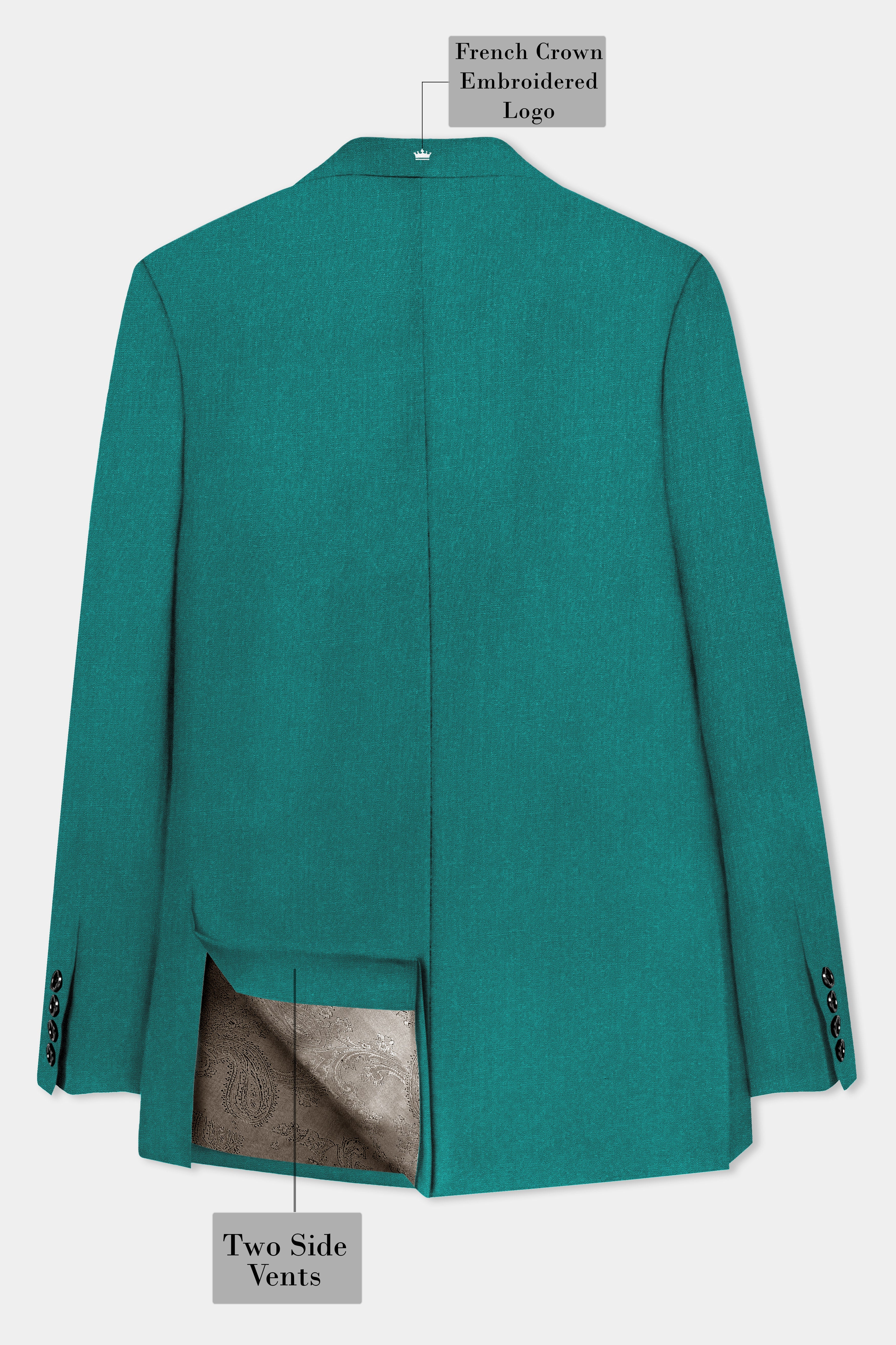 Verdant Classic-Surfie Green Solid Wool Rich Peak Lapel Tuxedo Slight Stretch Blazer