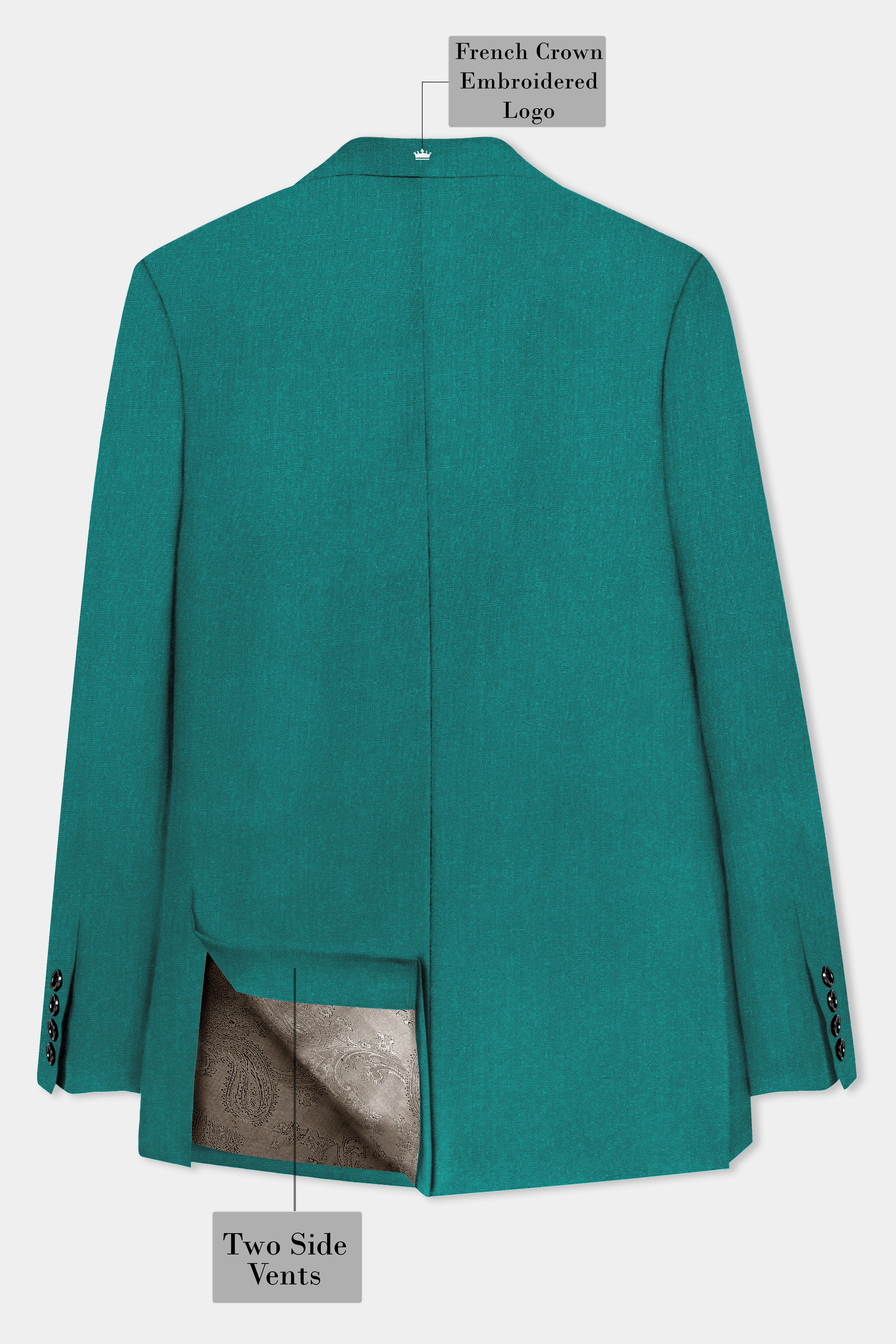 Verdant Classic-Surfie Green Solid Wool Rich Peak Lapel Tuxedo Slight Stretch Blazer