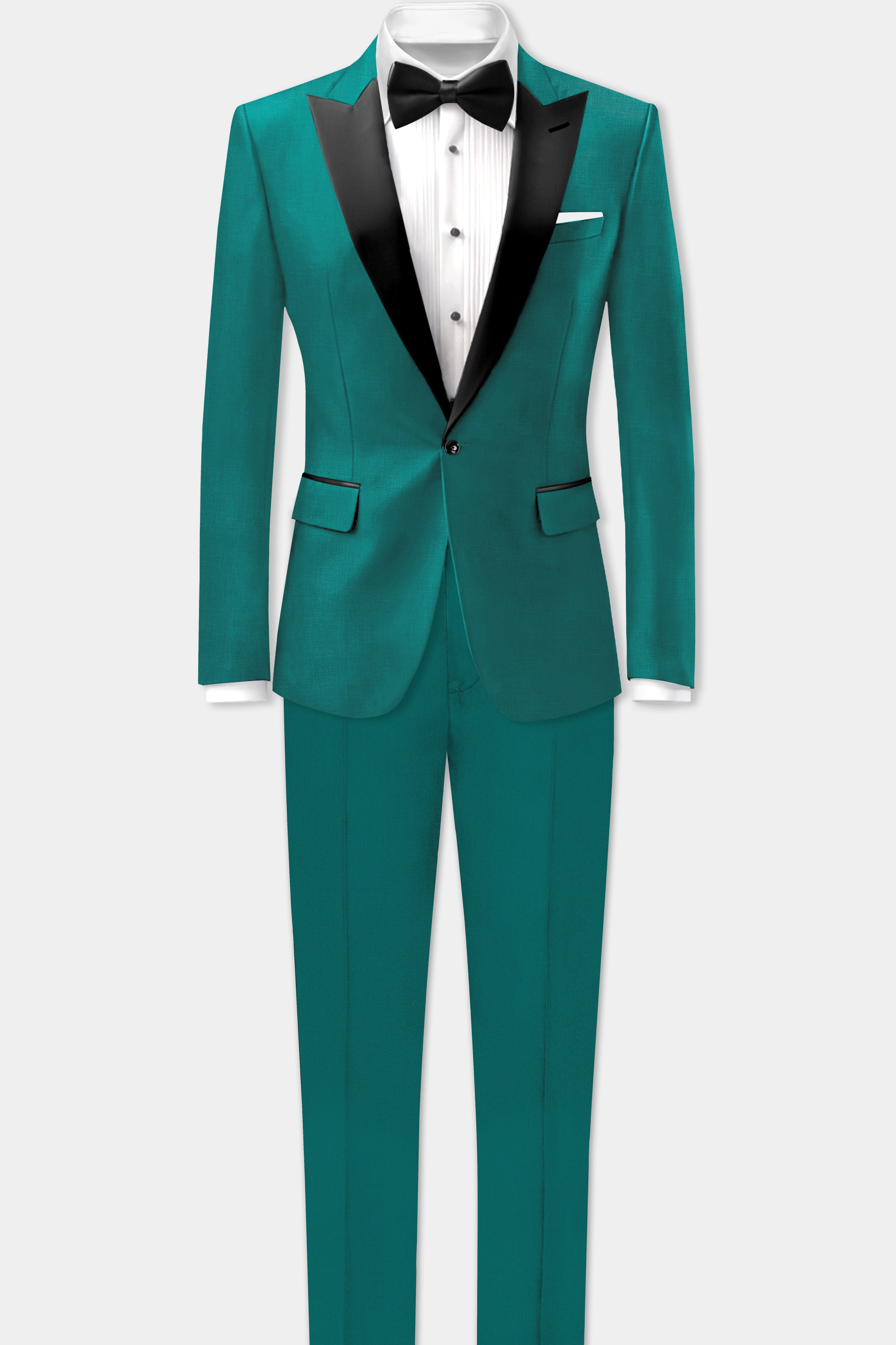 Verdant Classic-Surfie Green Solid Wool Rich Peak Lapel Tuxedo Slight Stretch Blazer
