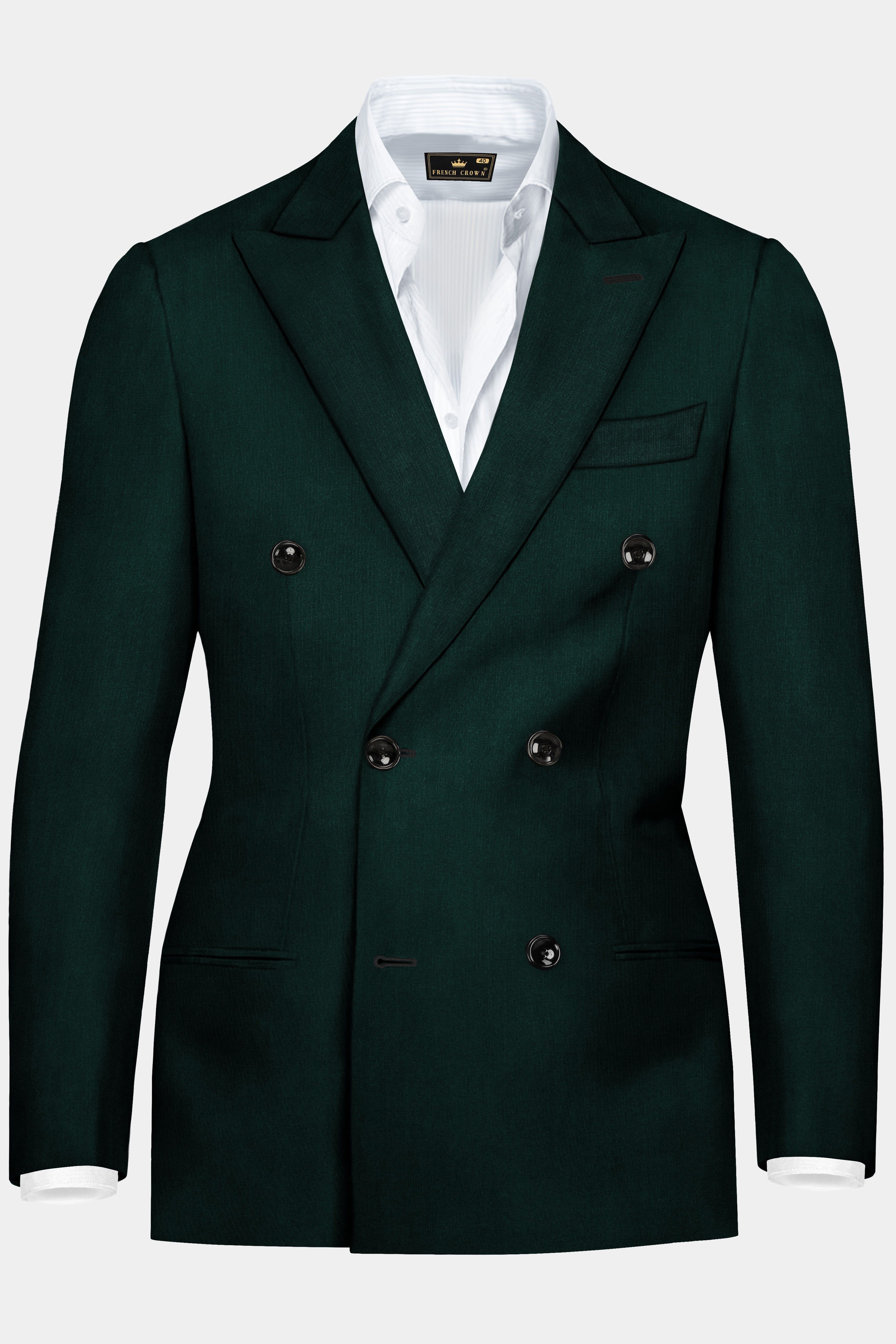 Emerald-Zucchini Green Solid Wool Rich Double Breasted Stretchable traveler Blazer