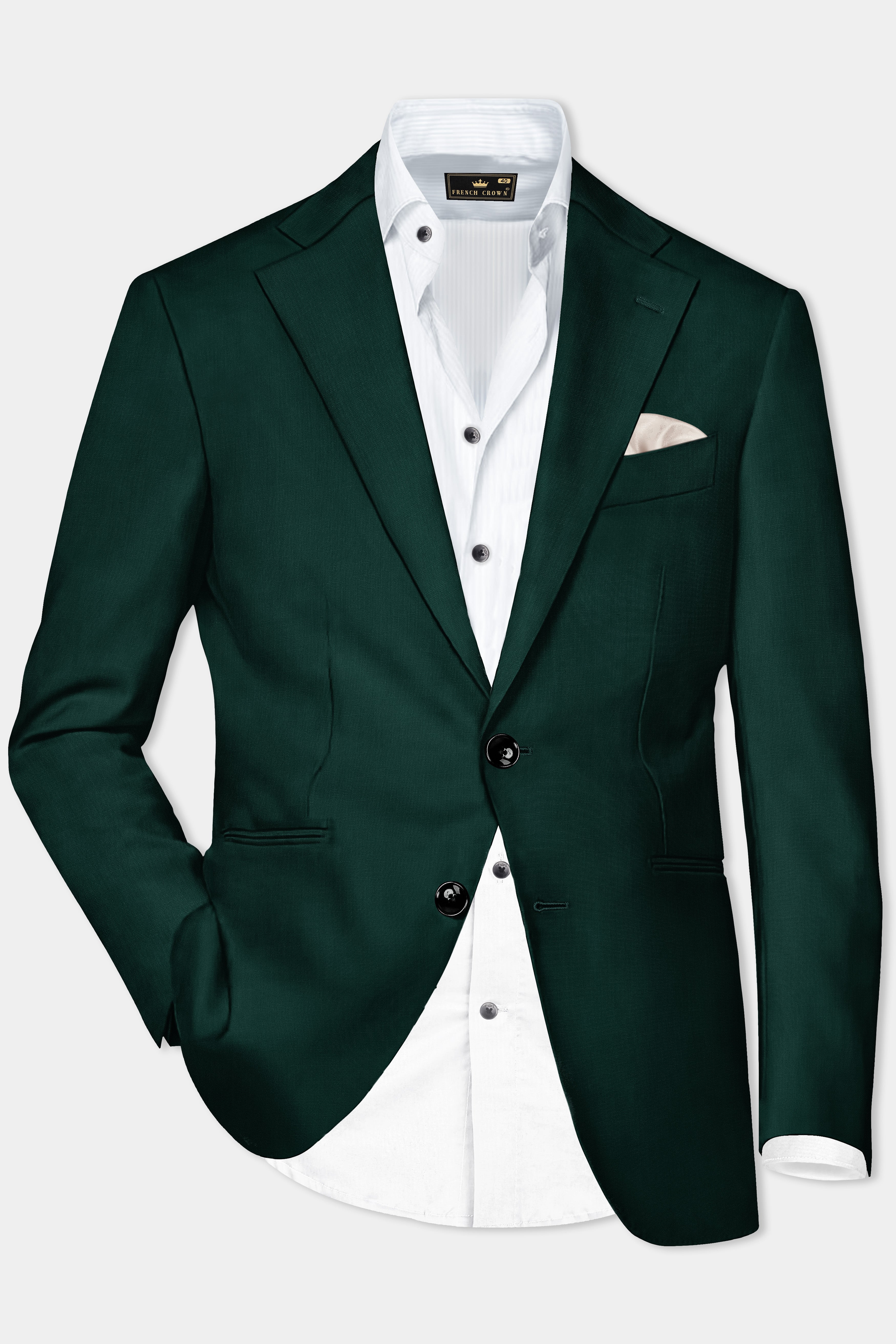 Emerald-Zucchini Green Solid Wool Rich Single Breasted Stretchable traveler Blazer