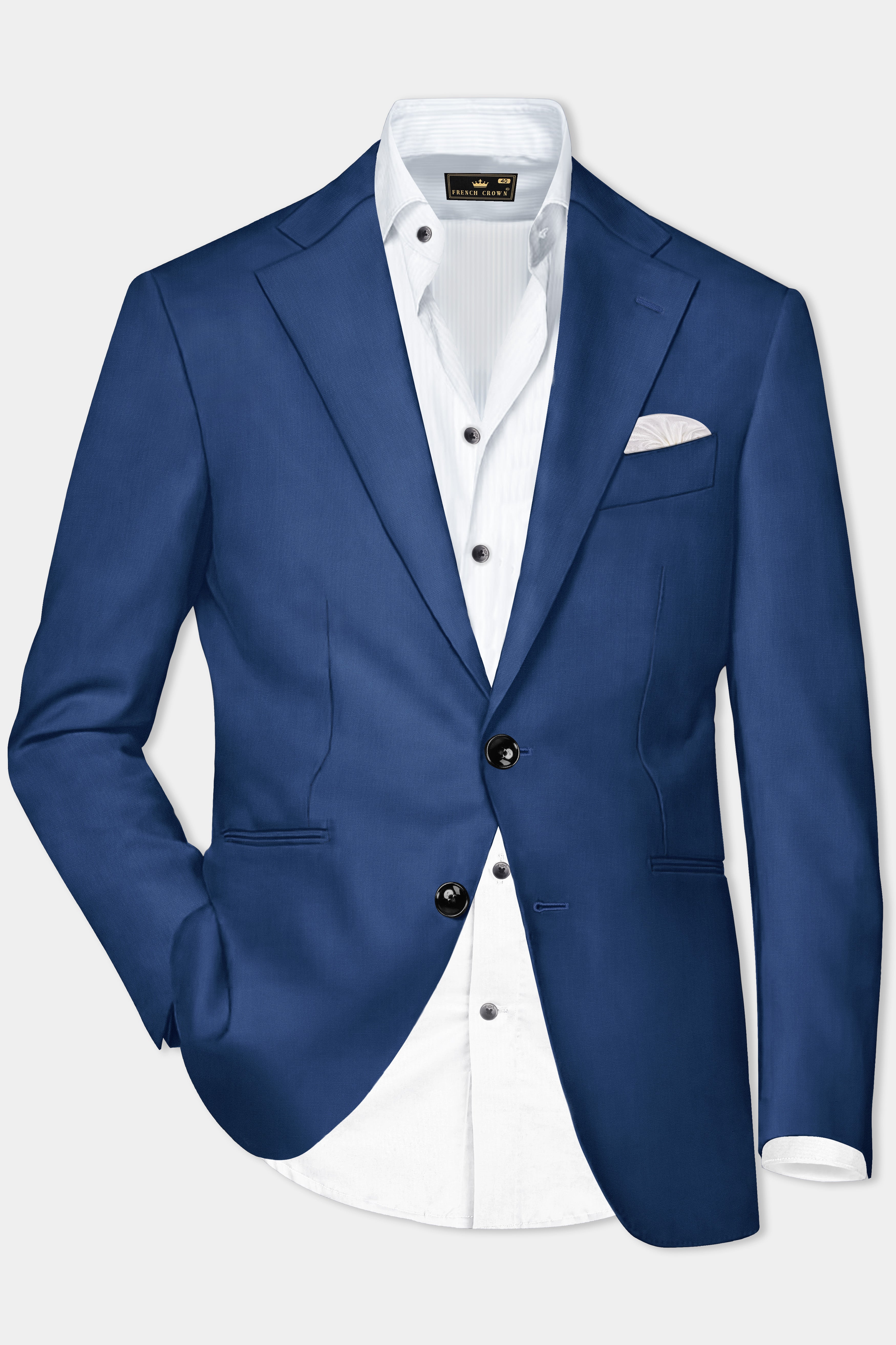Cerulean Elite-Cobalt Blue Solid Wool Rich Single Breasted Stretchable traveler Blazer