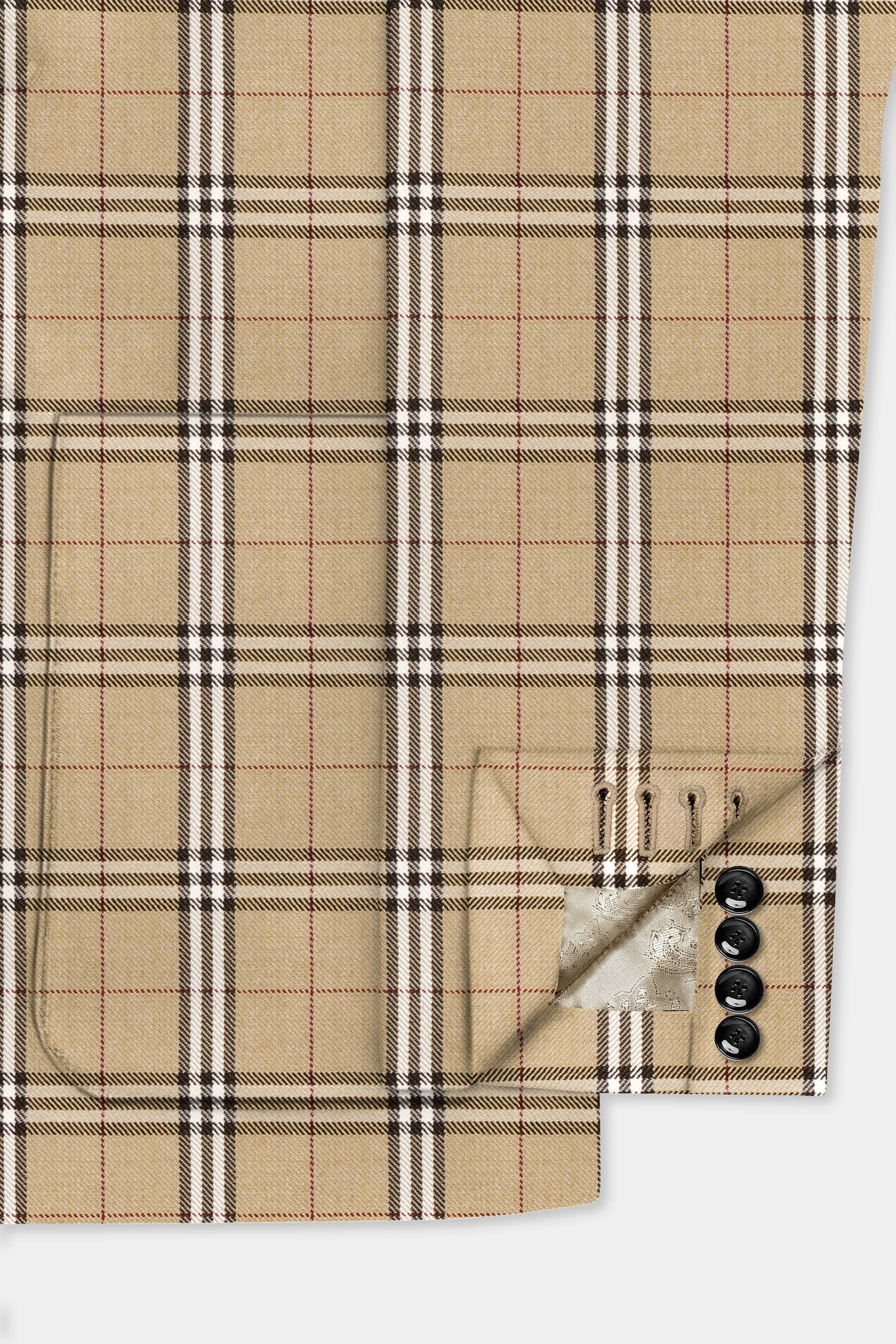 Noble Tones-Sandal Cream Plaid Wool Rich Bandhgala Designer Blazer