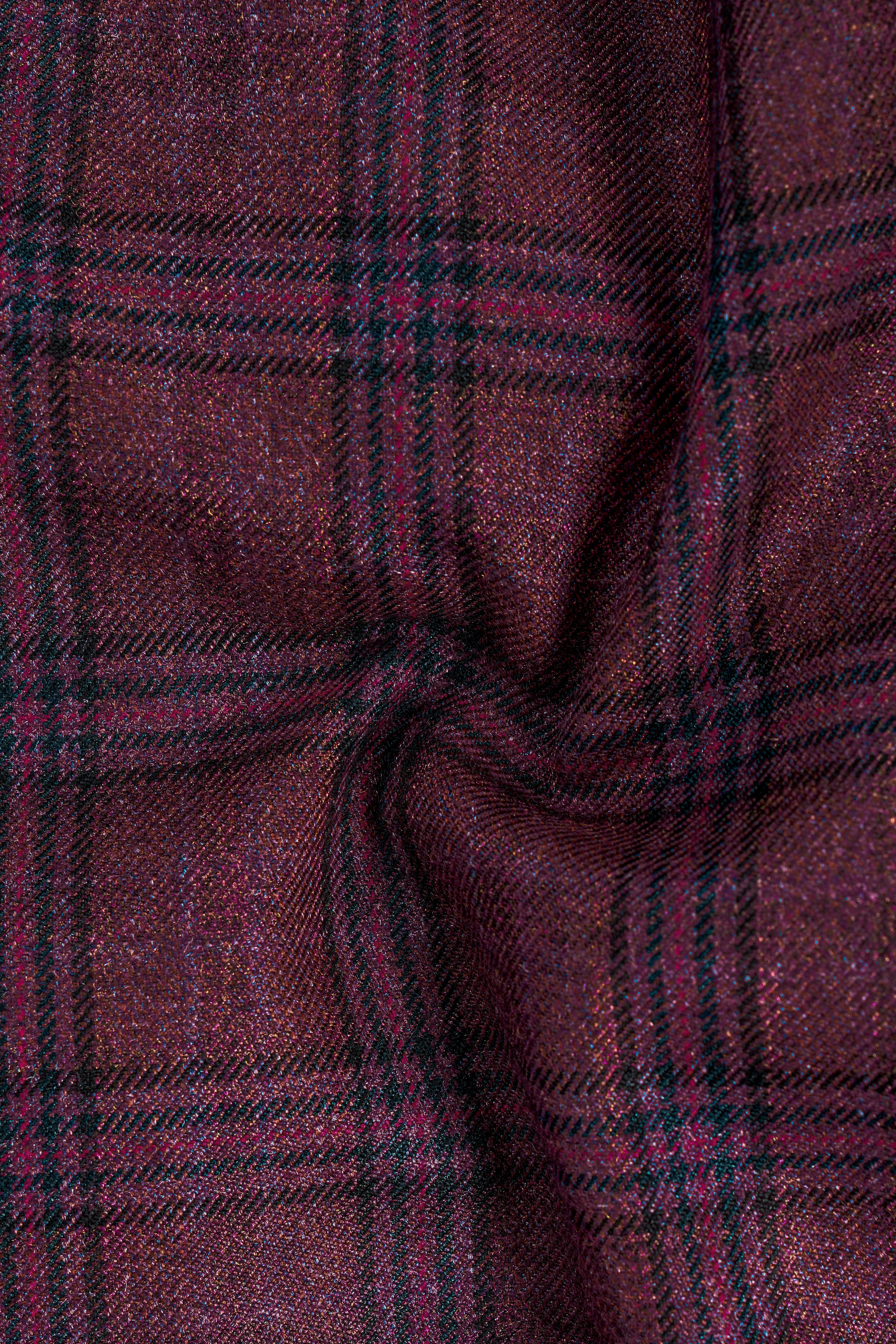 Berry Grid-Livid Maroon Plaid Tweed Double Breasted Sports Blazer