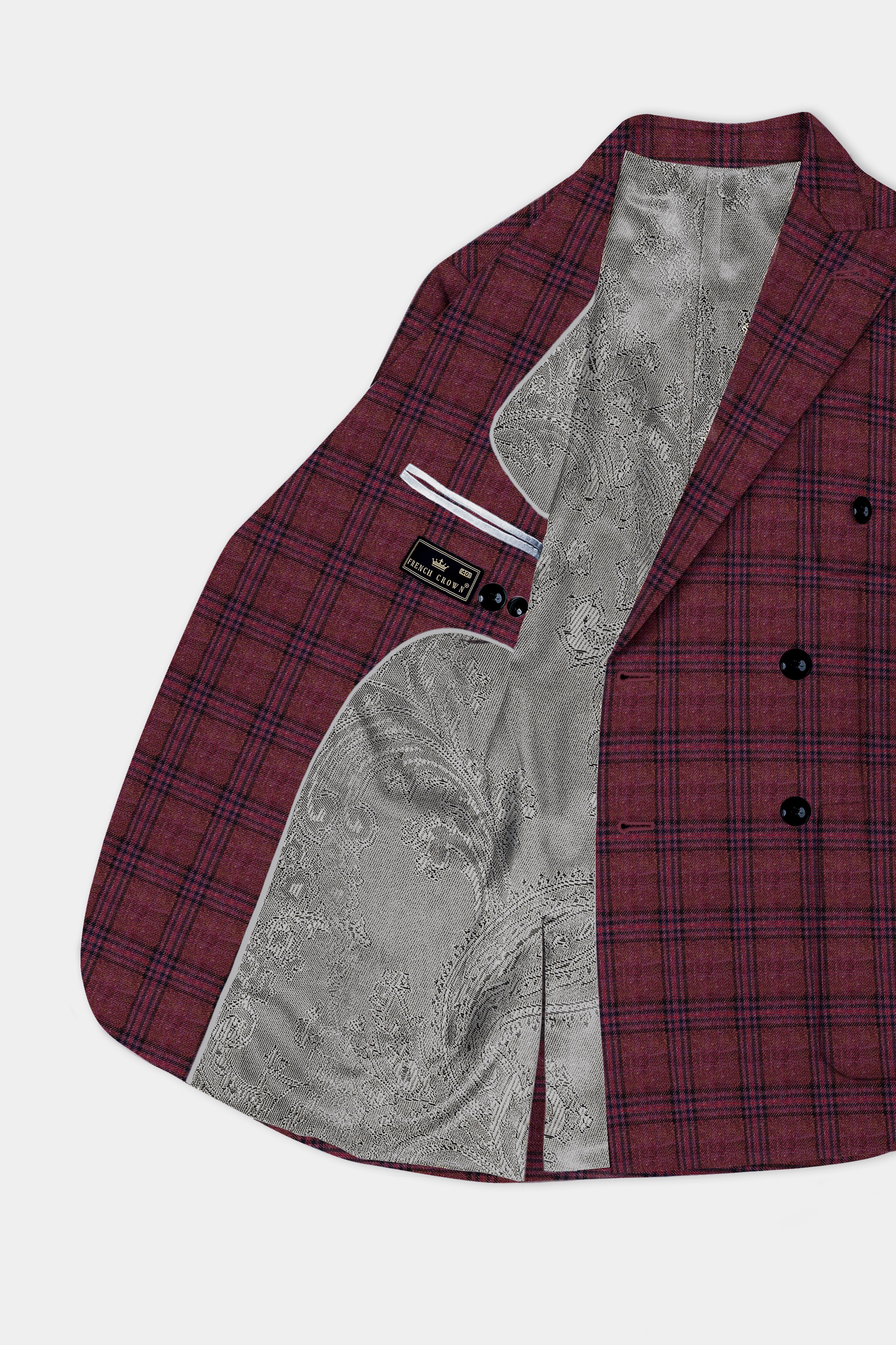 Berry Grid-Livid Maroon Plaid Tweed Double Breasted Sports Blazer