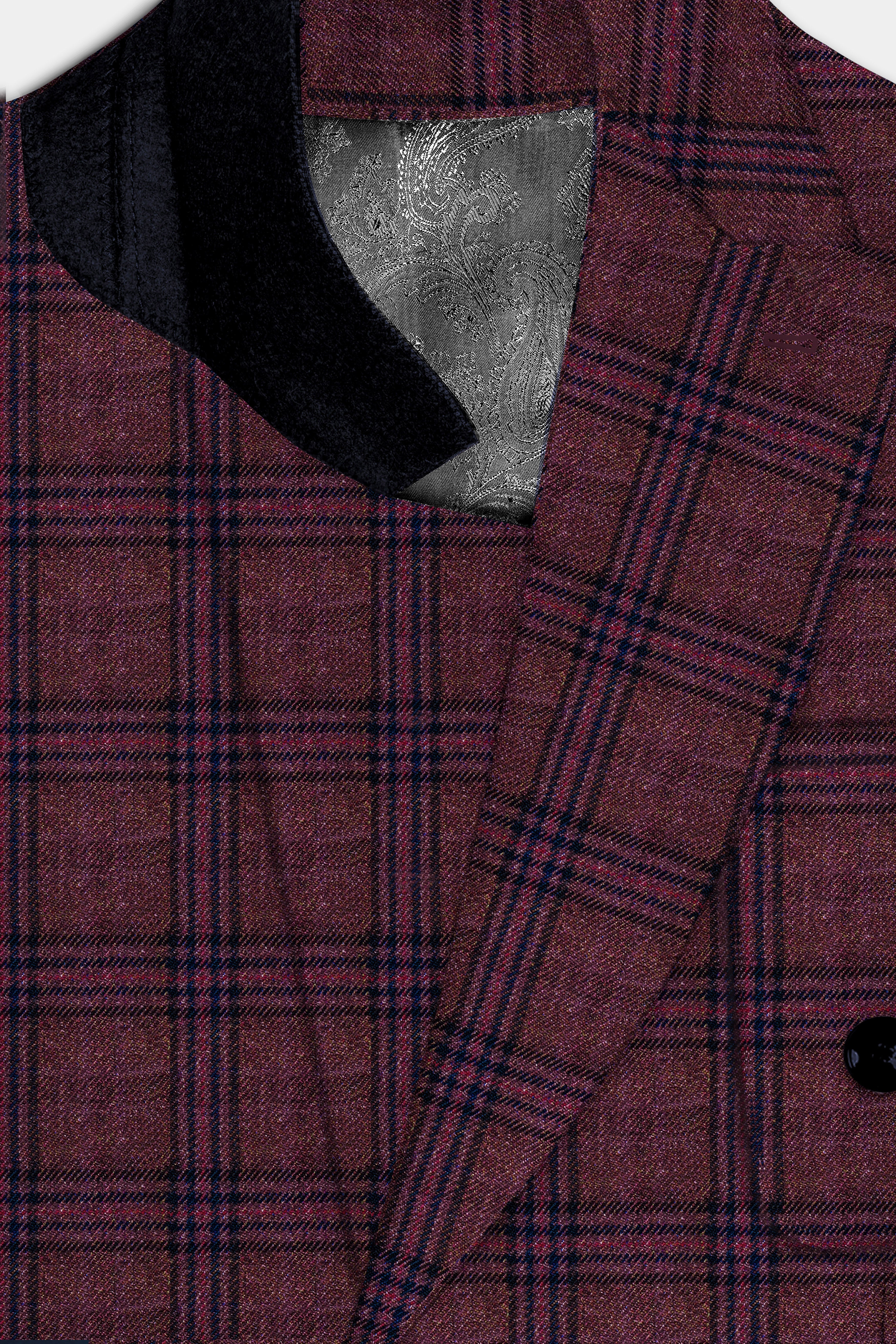 Berry Grid-Livid Maroon Plaid Tweed Double Breasted Sports Blazer