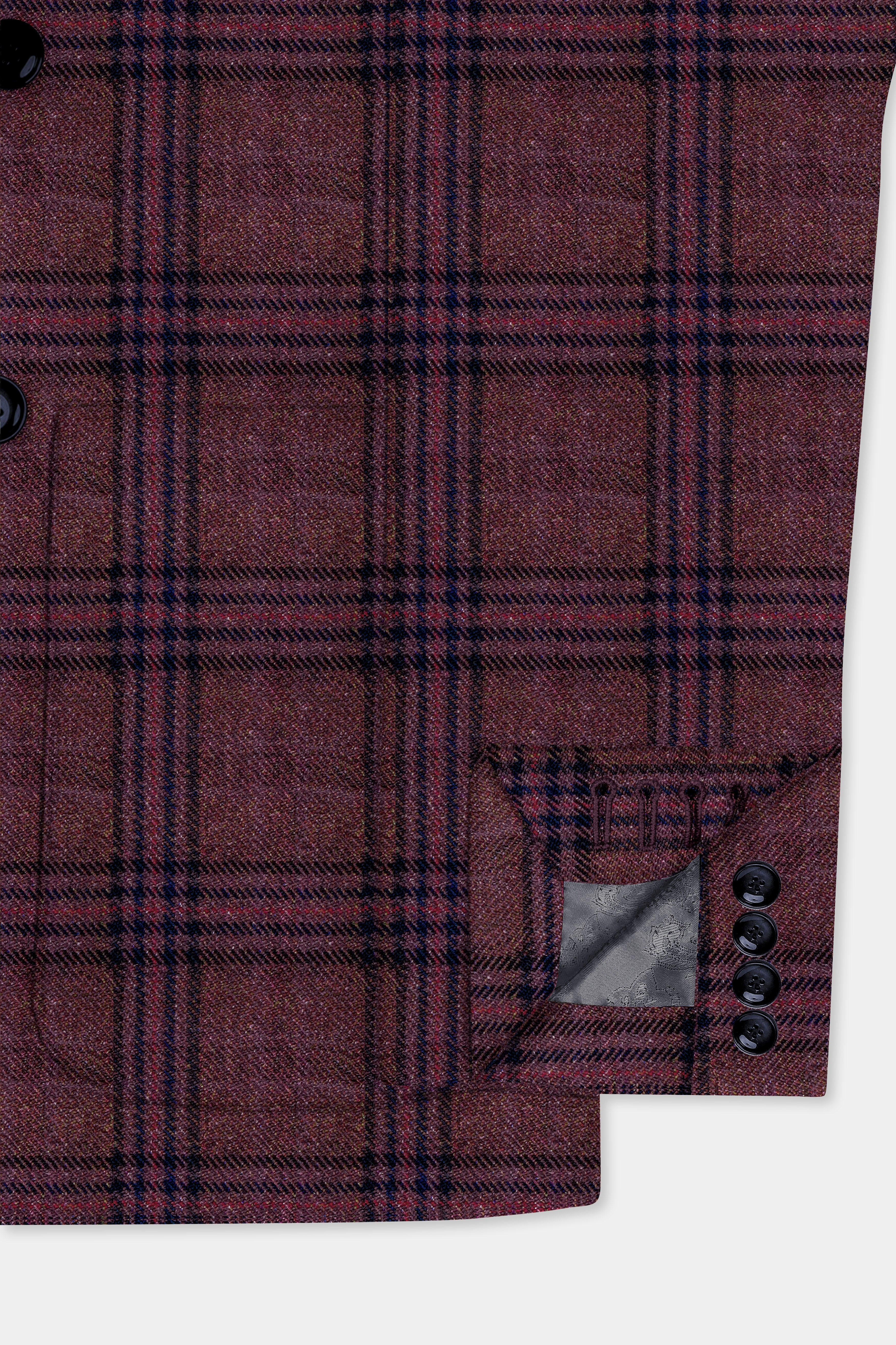 Berry Grid-Livid Maroon Plaid Tweed Double Breasted Sports Blazer