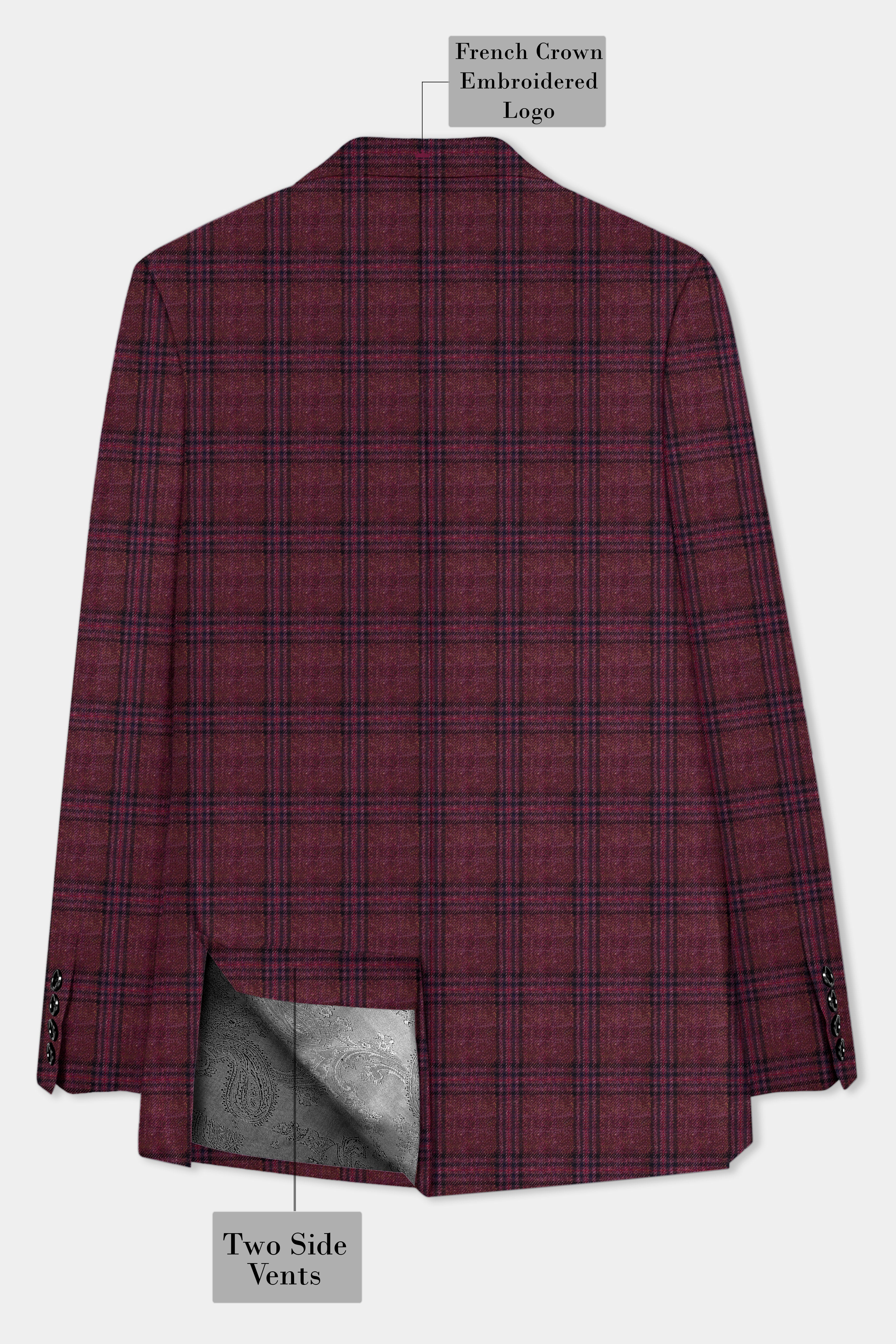 Berry Grid-Livid Maroon Plaid Tweed Double Breasted Sports Blazer