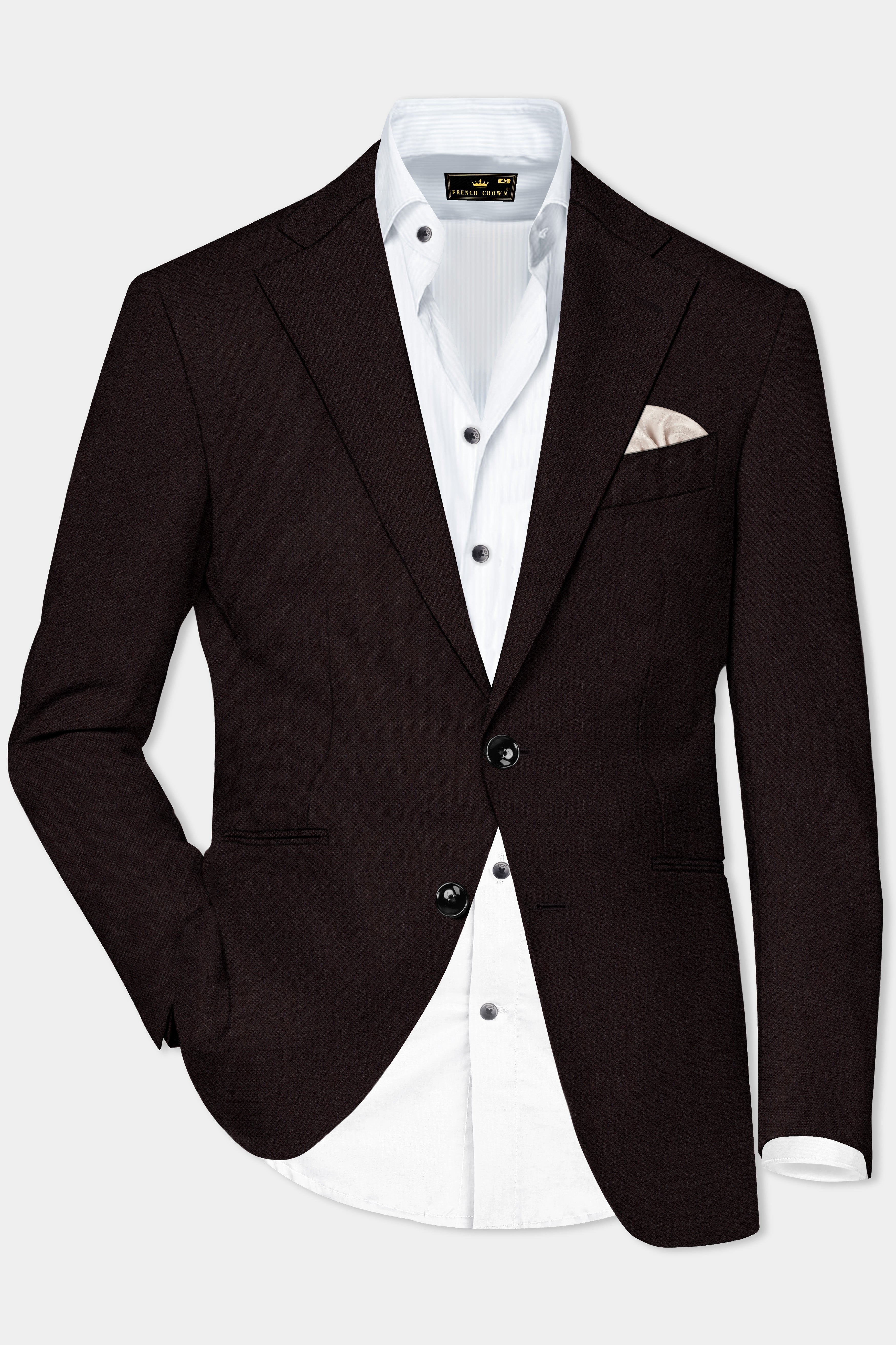 Charred Mocha-Asphalt Brown Solid Wool Rich Single Breasted Blazer