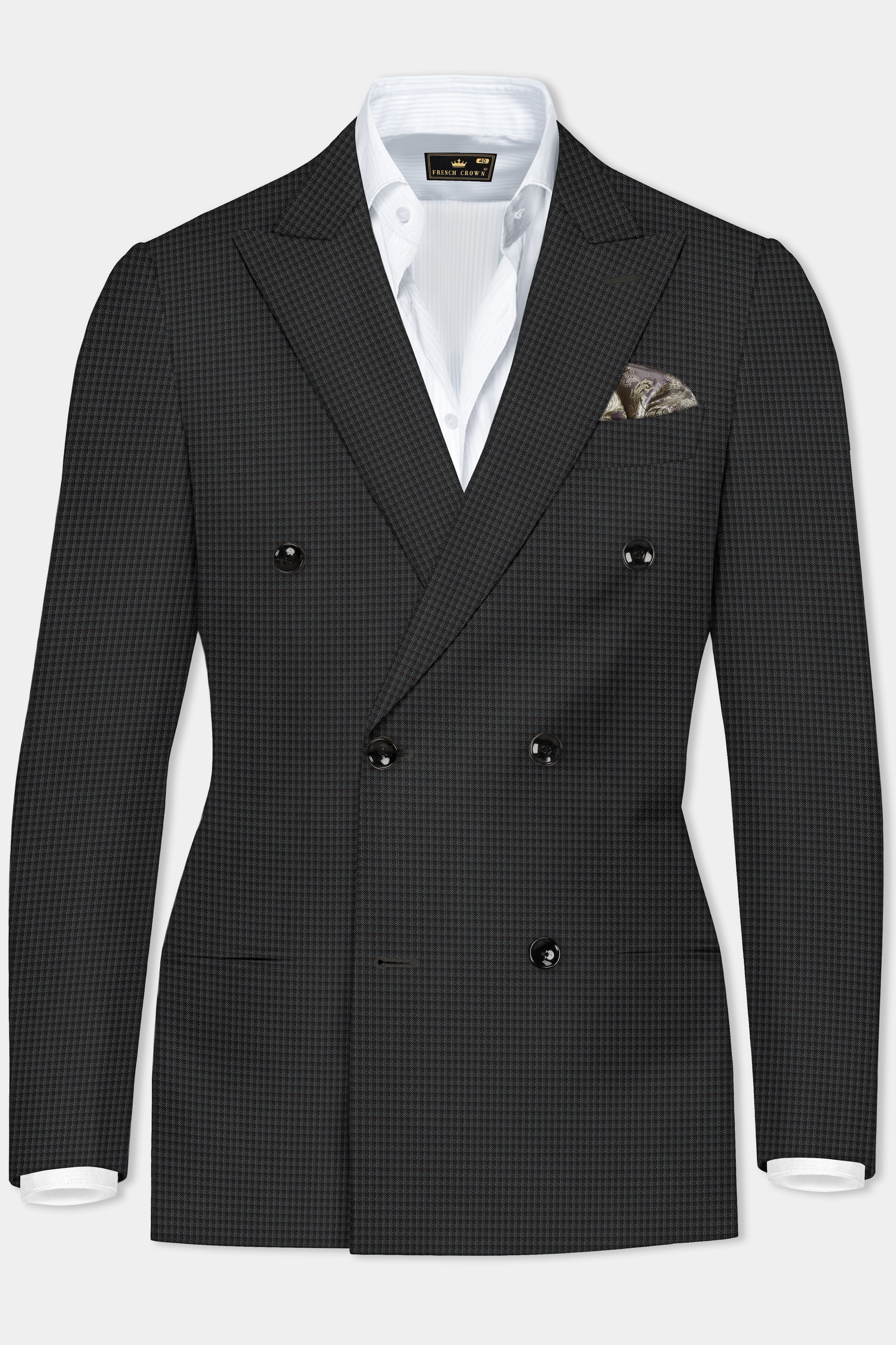 Ironclad -Tuatara Gray Gingham Plaid Wool Rich Double Breasted Blazer