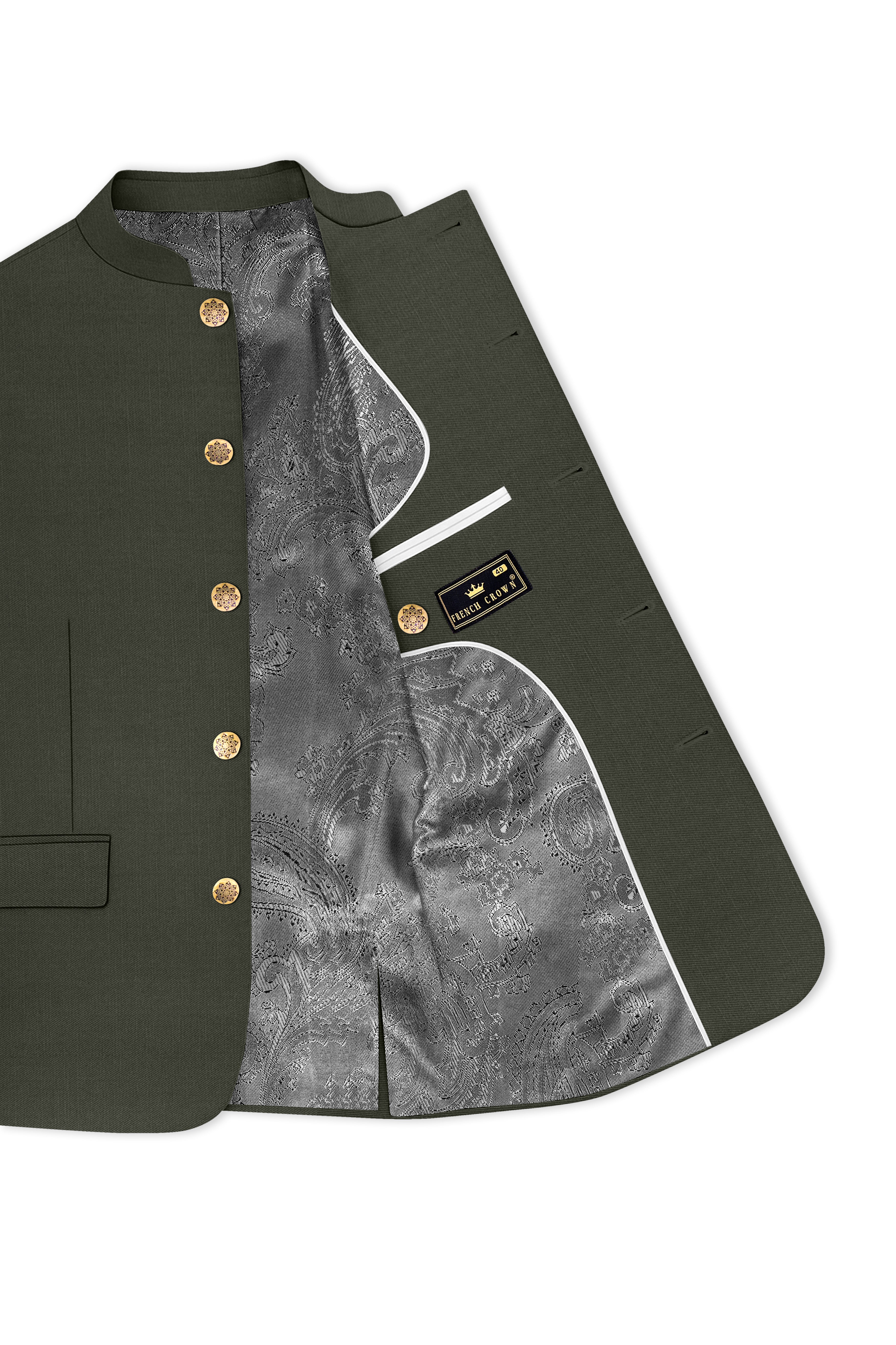 Verdant Majesty-Juniper Green Solid Wool Rich Bandhgala Slight Stretch Blazer