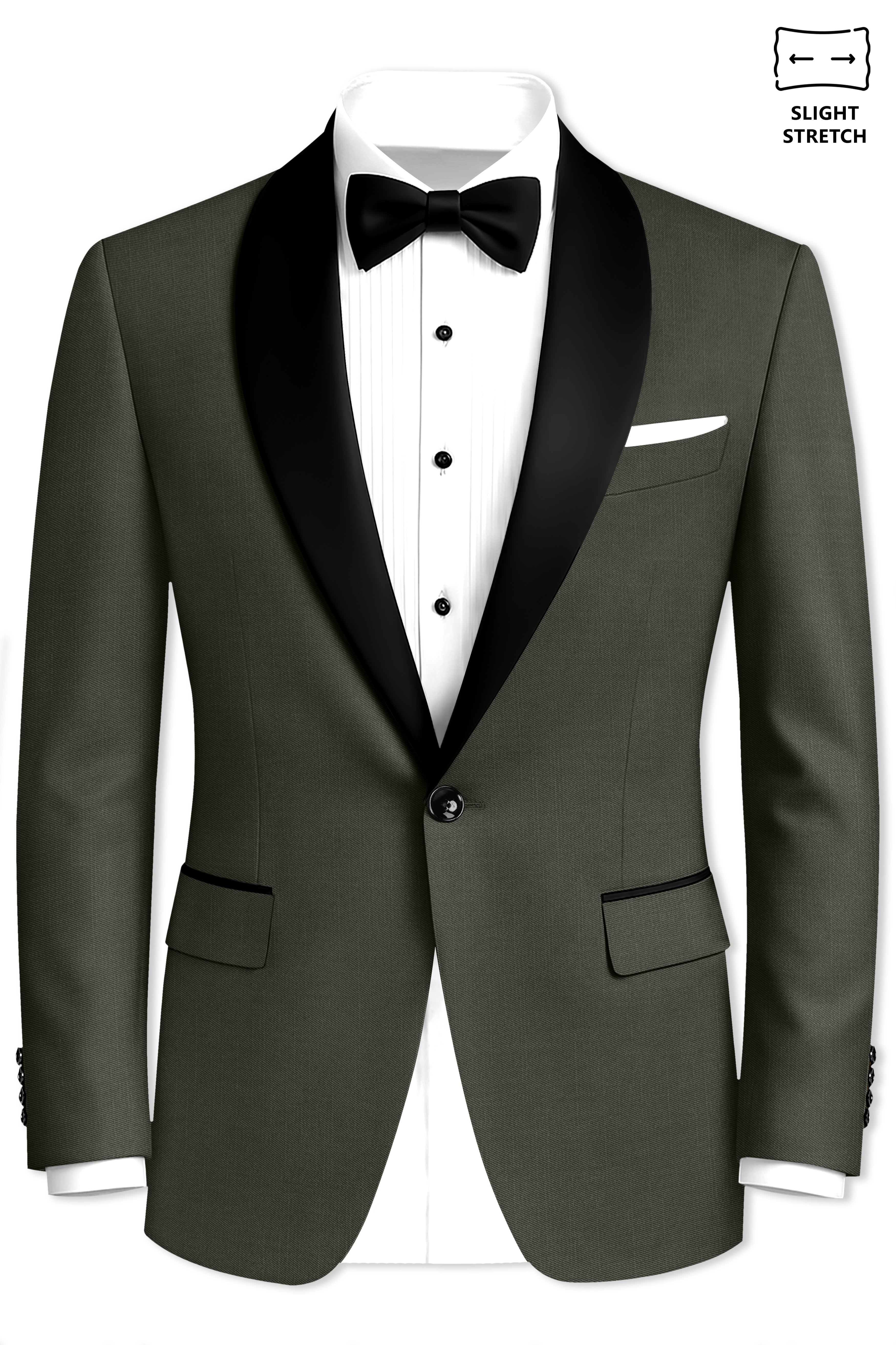 Verdant Majesty-Juniper Green Solid Wool Rich Tuxedo Slight Stretch Blazer