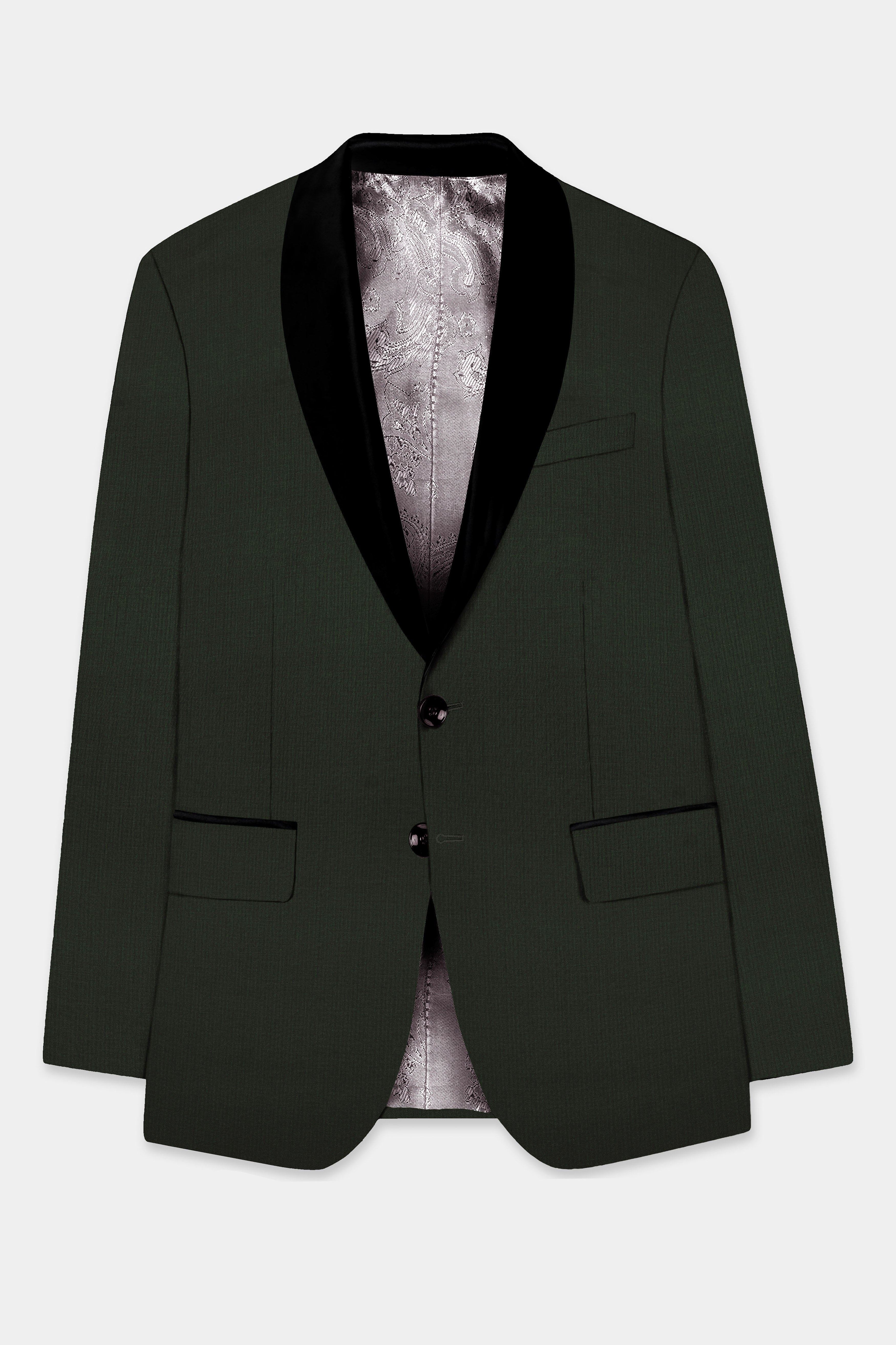 Verdant Majesty-Juniper Green Solid Wool Rich Tuxedo Slight Stretch Blazer