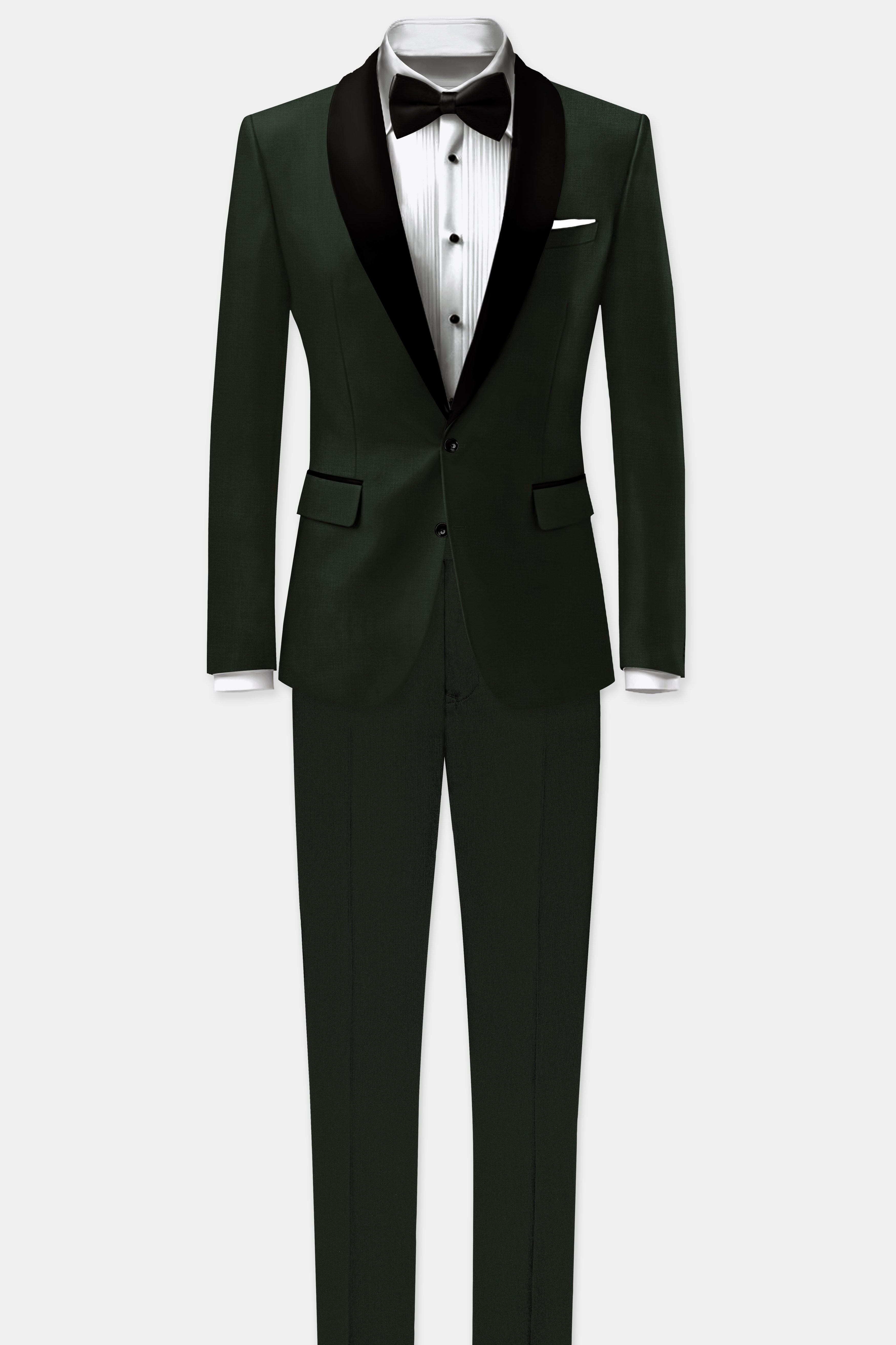 Verdant Majesty-Juniper Green Solid Wool Rich Tuxedo Slight Stretch Blazer