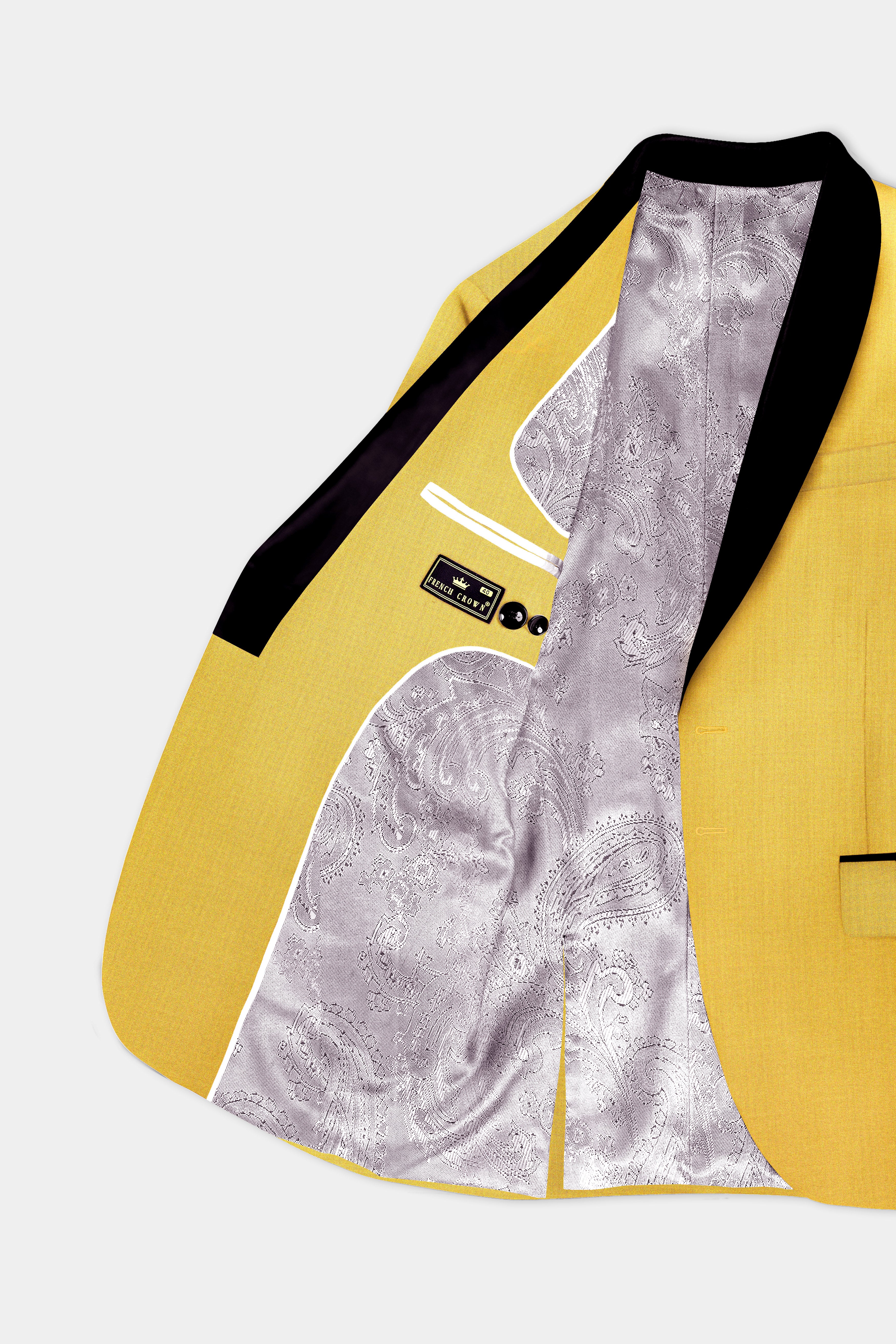 Saffron Elegance-Lemon Yellow Solid Wool Rich Tuxedo Slight Stretch Blazer