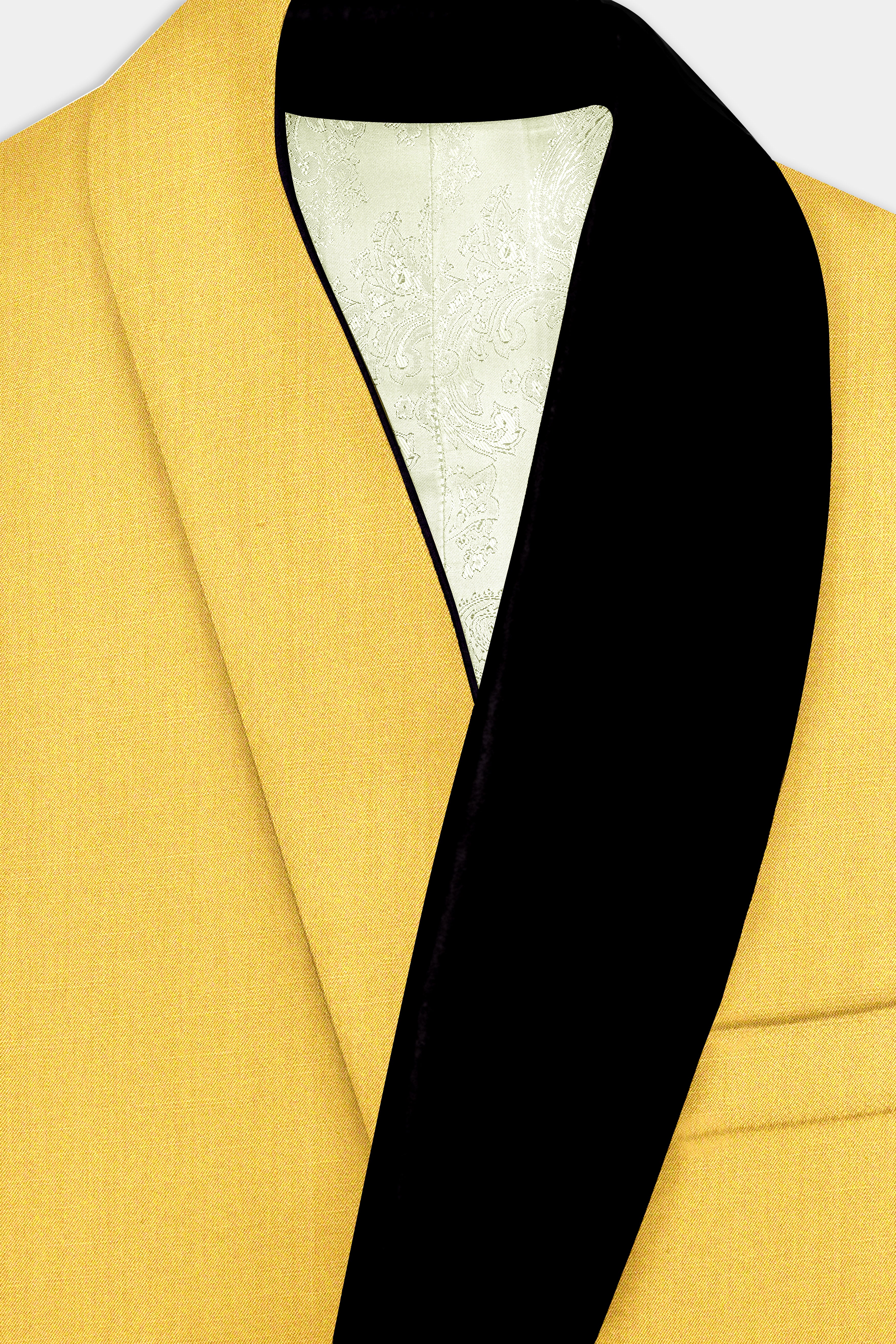 Saffron Elegance-Lemon Yellow Solid Wool Rich Tuxedo Slight Stretch Blazer