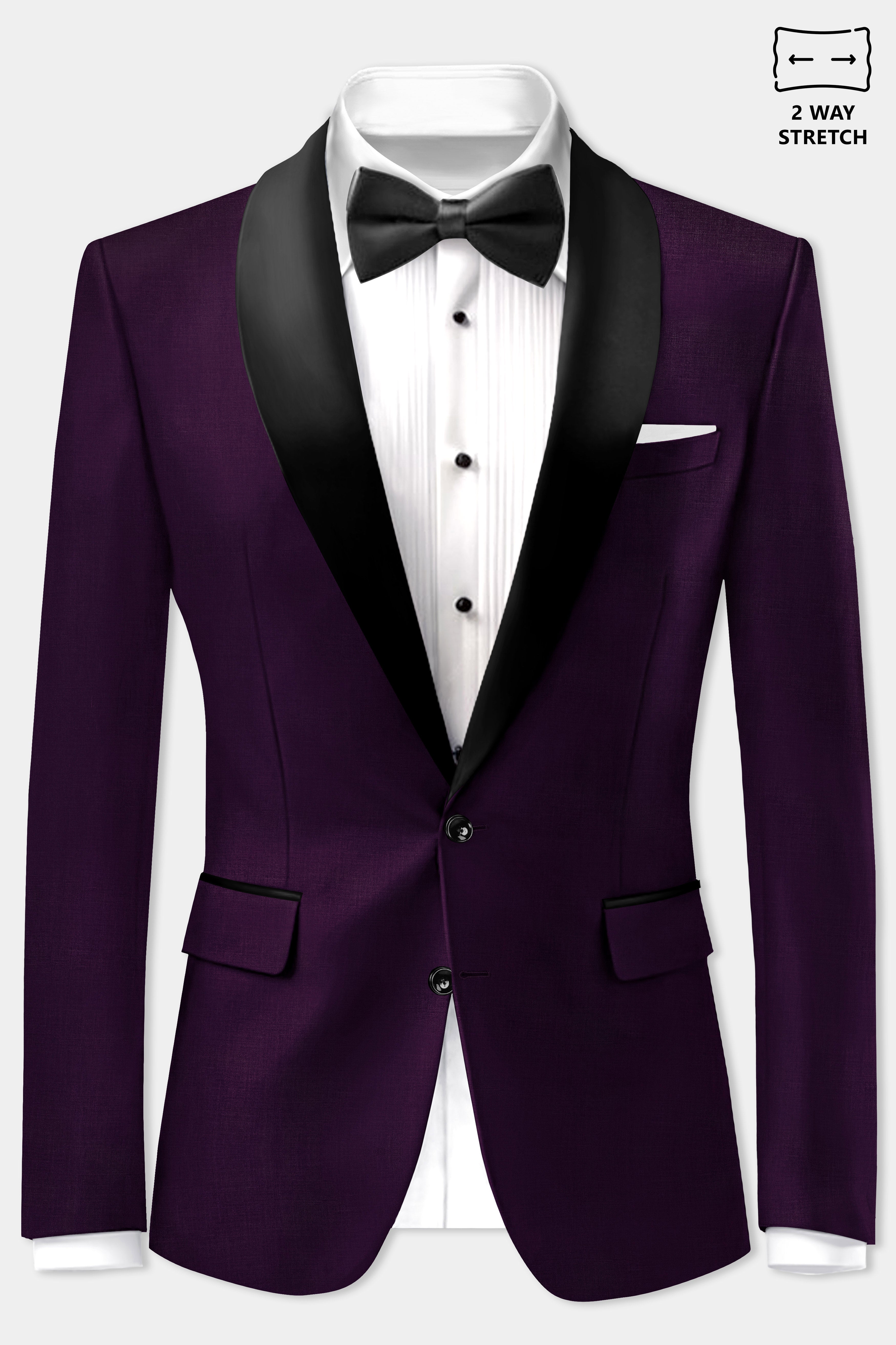 Regal Plum-Eggplant Purple Solid Wool Rich Tuxedo Stretchable traveler Blazer