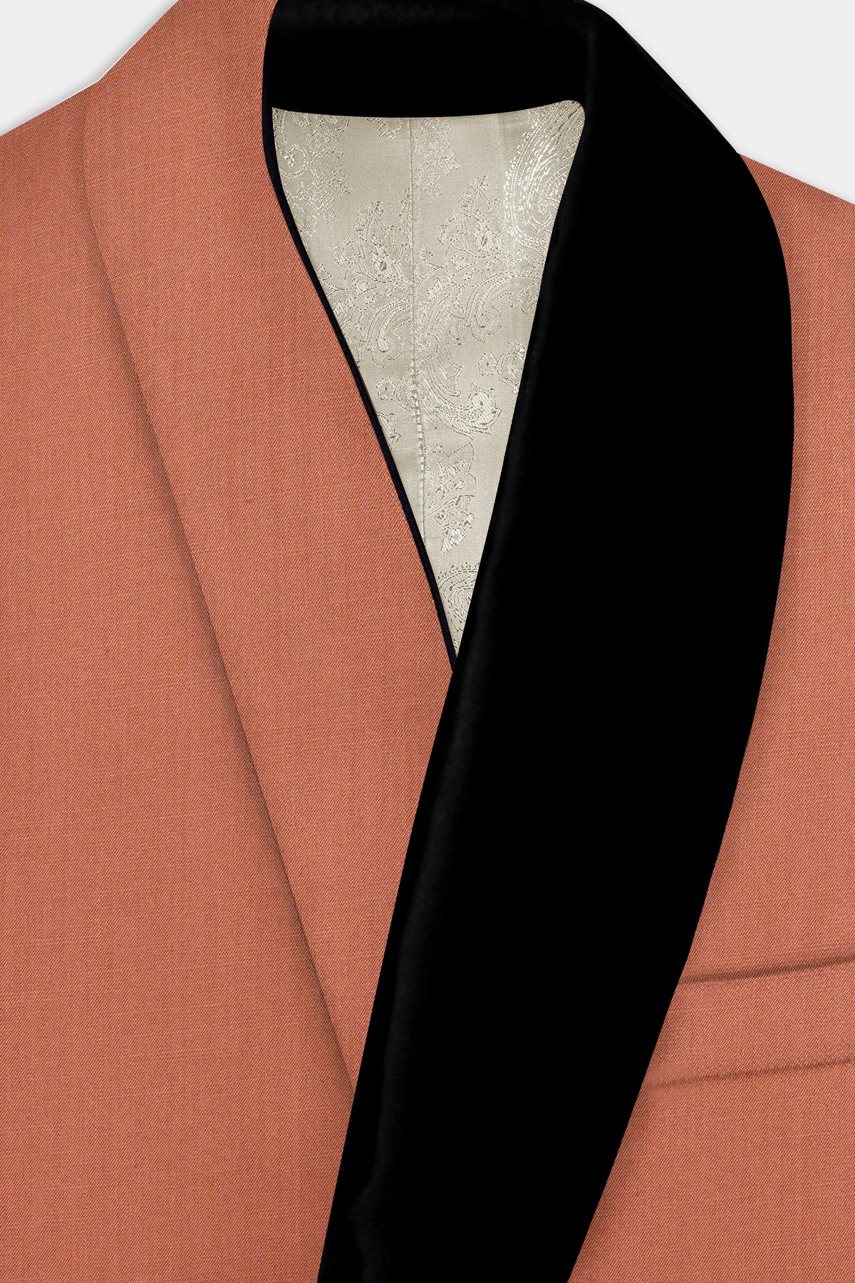 Spiced Sunset-Salmon Orange Solid Wool Rich Slight Stretch Tuxedo Blazer