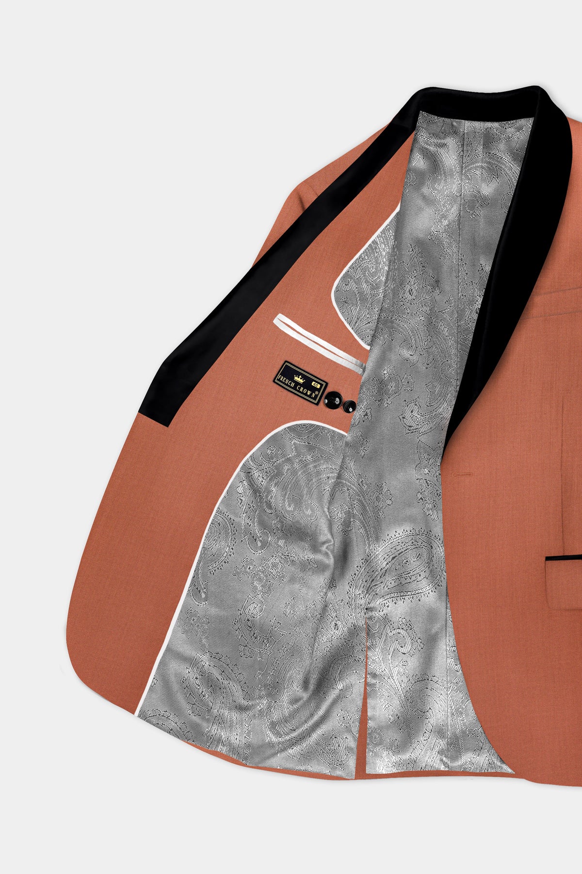 Spiced Sunset-Salmon Orange Solid Wool Rich Slight Stretch Tuxedo Blazer
