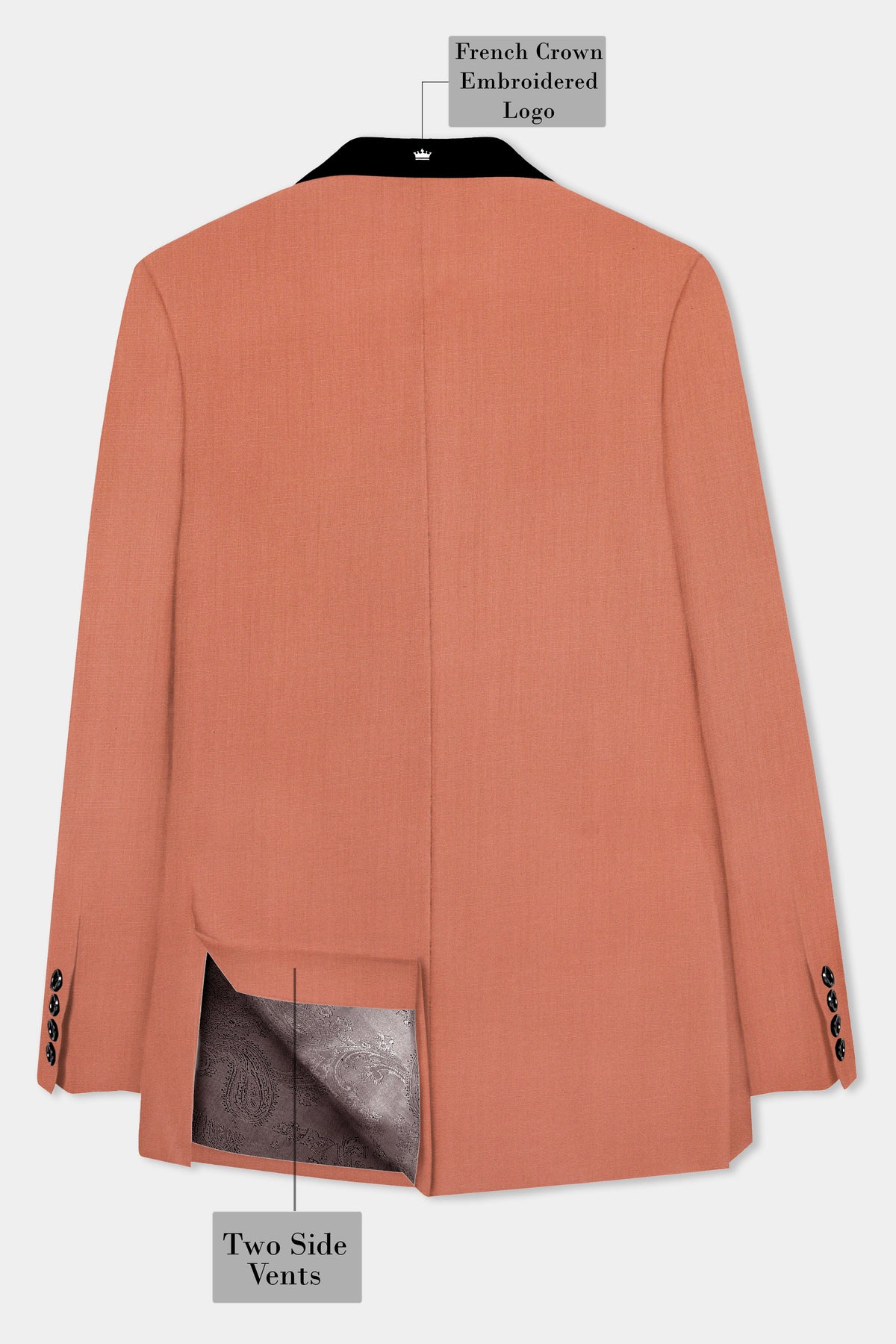 Spiced Sunset-Salmon Orange Solid Wool Rich Slight Stretch Tuxedo Blazer