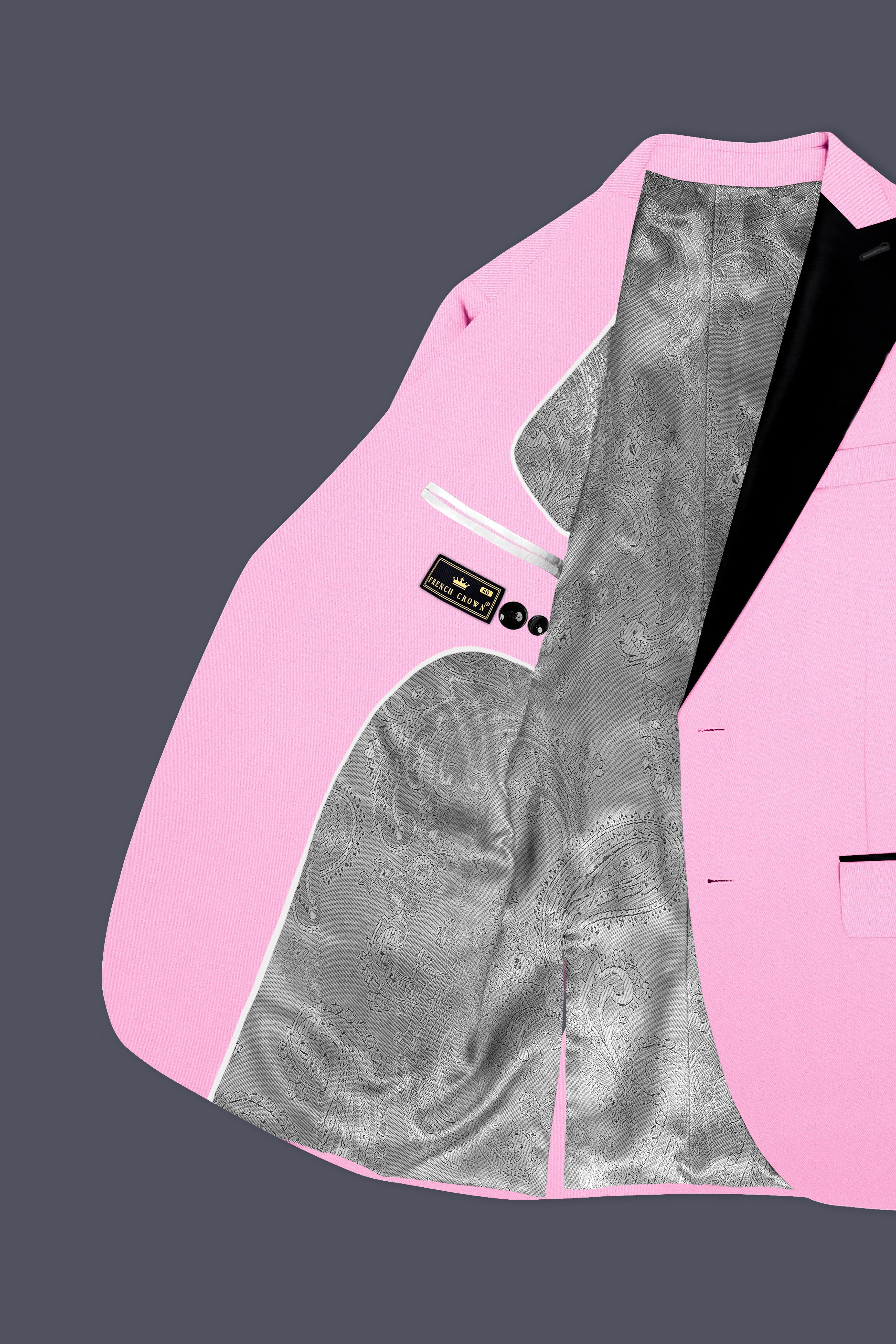 Rosé Reverie-Pestel Pink Solid Wool Rich Peak Lapel Tuxedo Slight Stretch Blazer