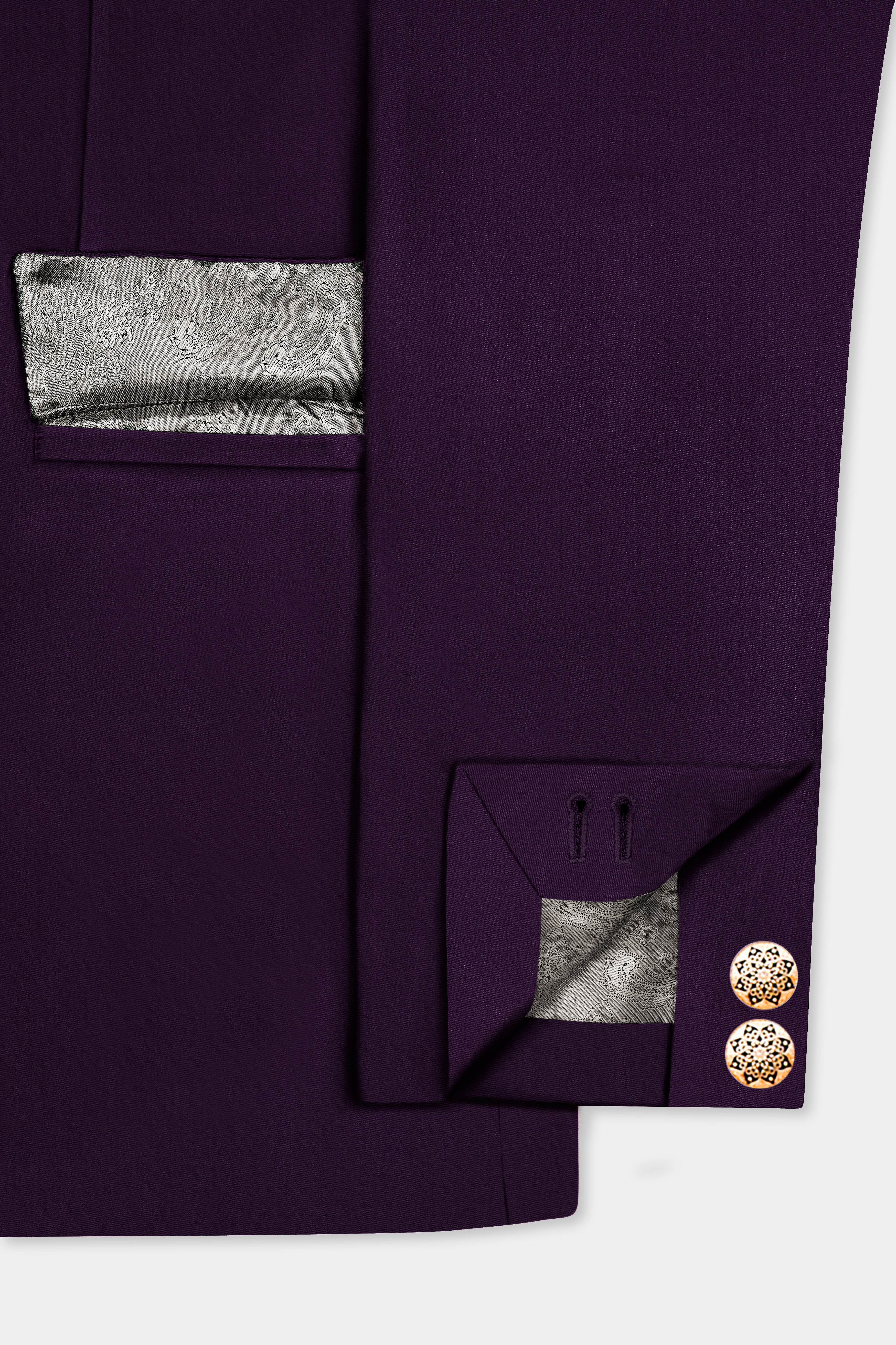 Regal Plum-Eggplant Purple Solid Wool Rich Cross Placket Bandhgala Slight Stretch Blazer