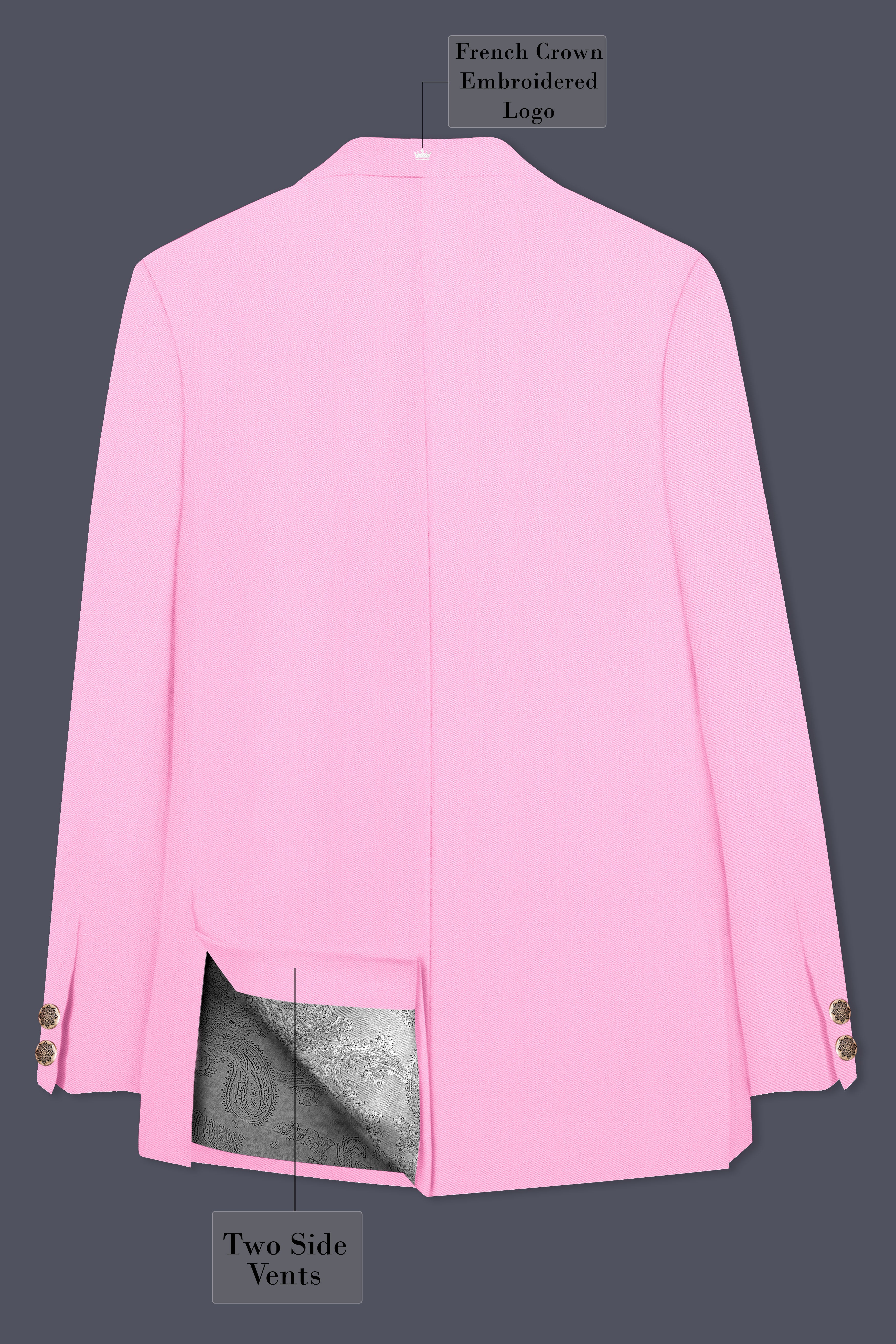Rosé Reverie-Pestel Pink Solid Wool Rich Cross Placket Bandhgala Slight Stretch Blazer