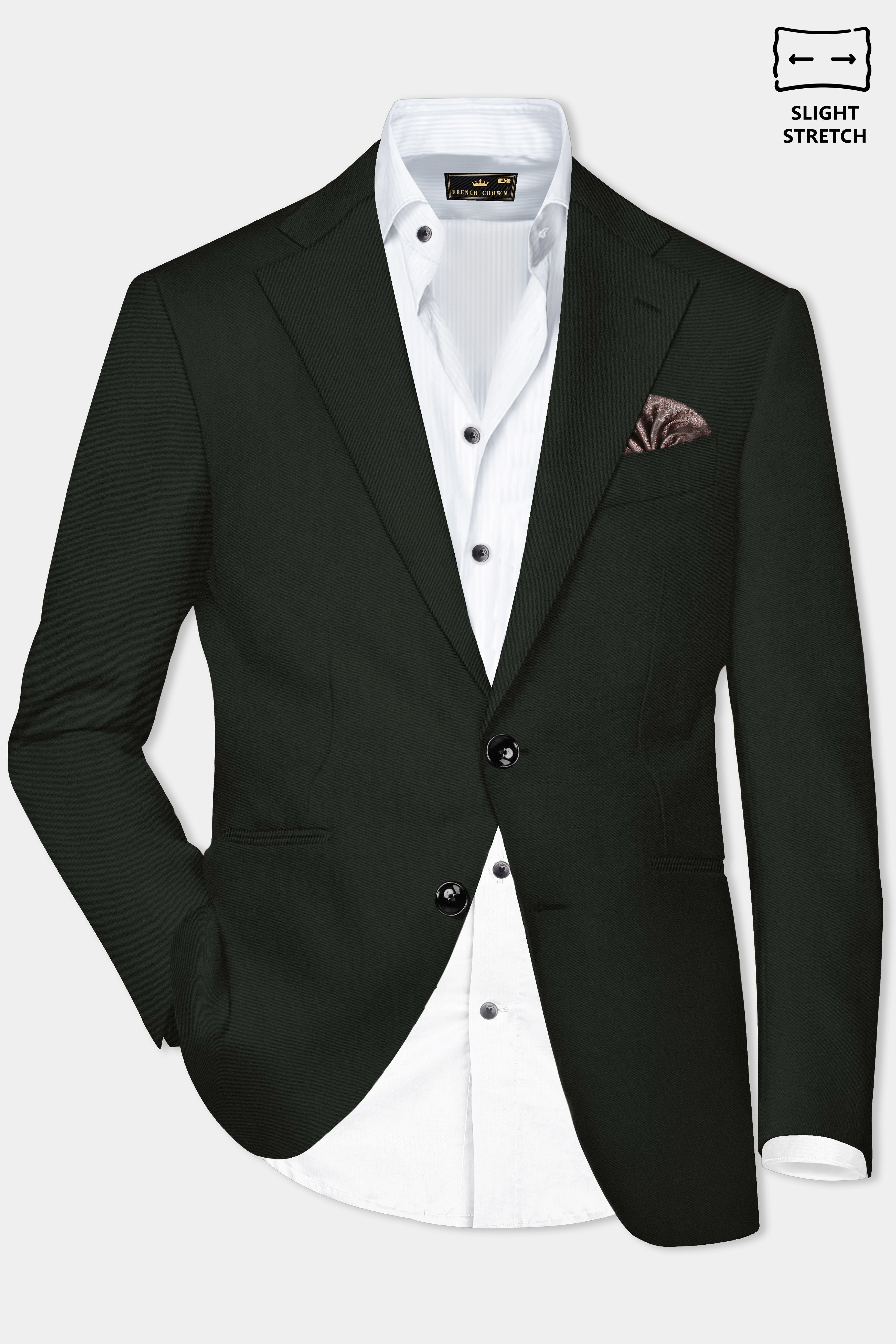 Verdant Majesty-Juniper Green Solid Wool Rich Single Breasted Slight Stretch Blazer