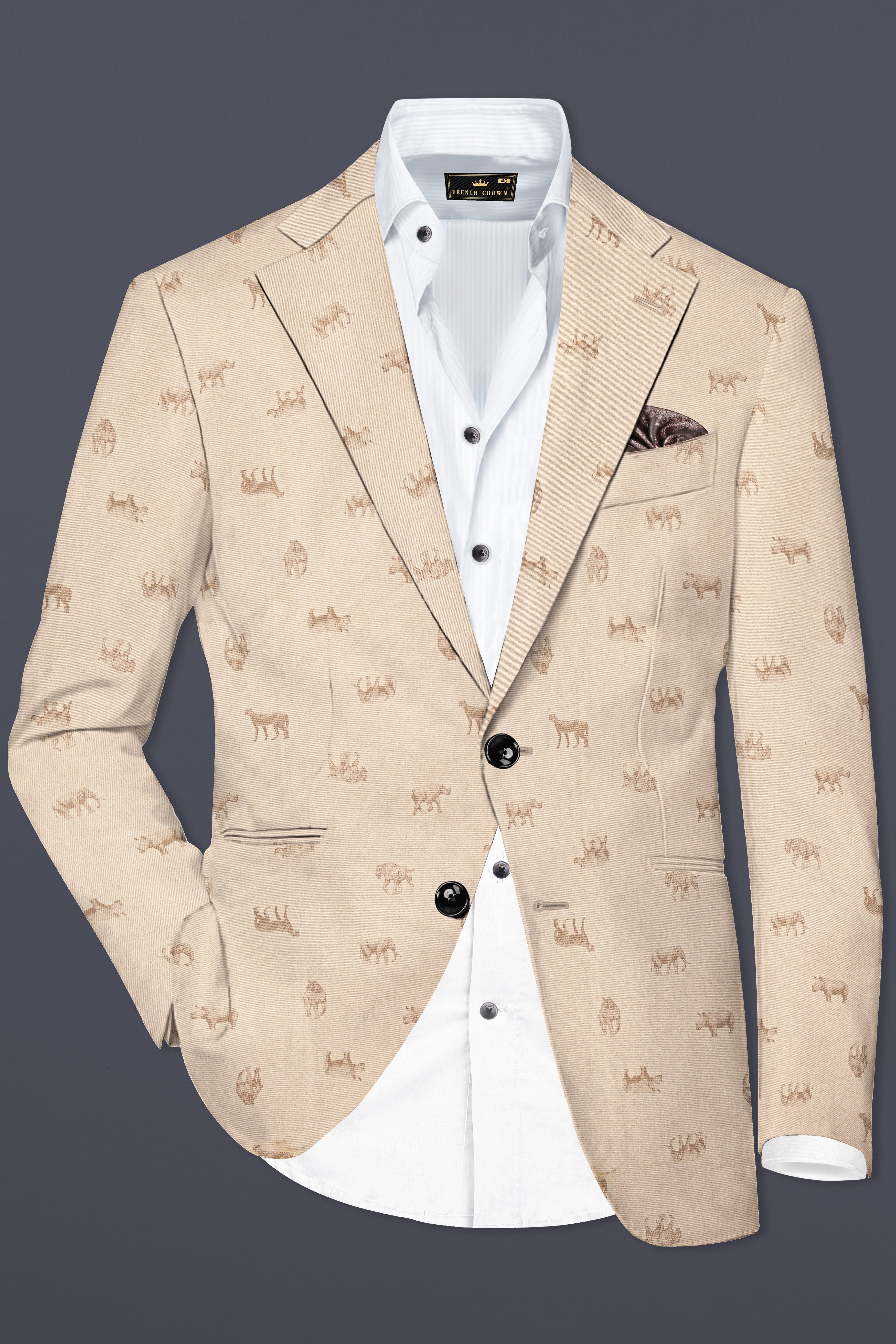 Ivory Wild-Vanilla Cream Animal Printed Cotton Single Breasted Blazer