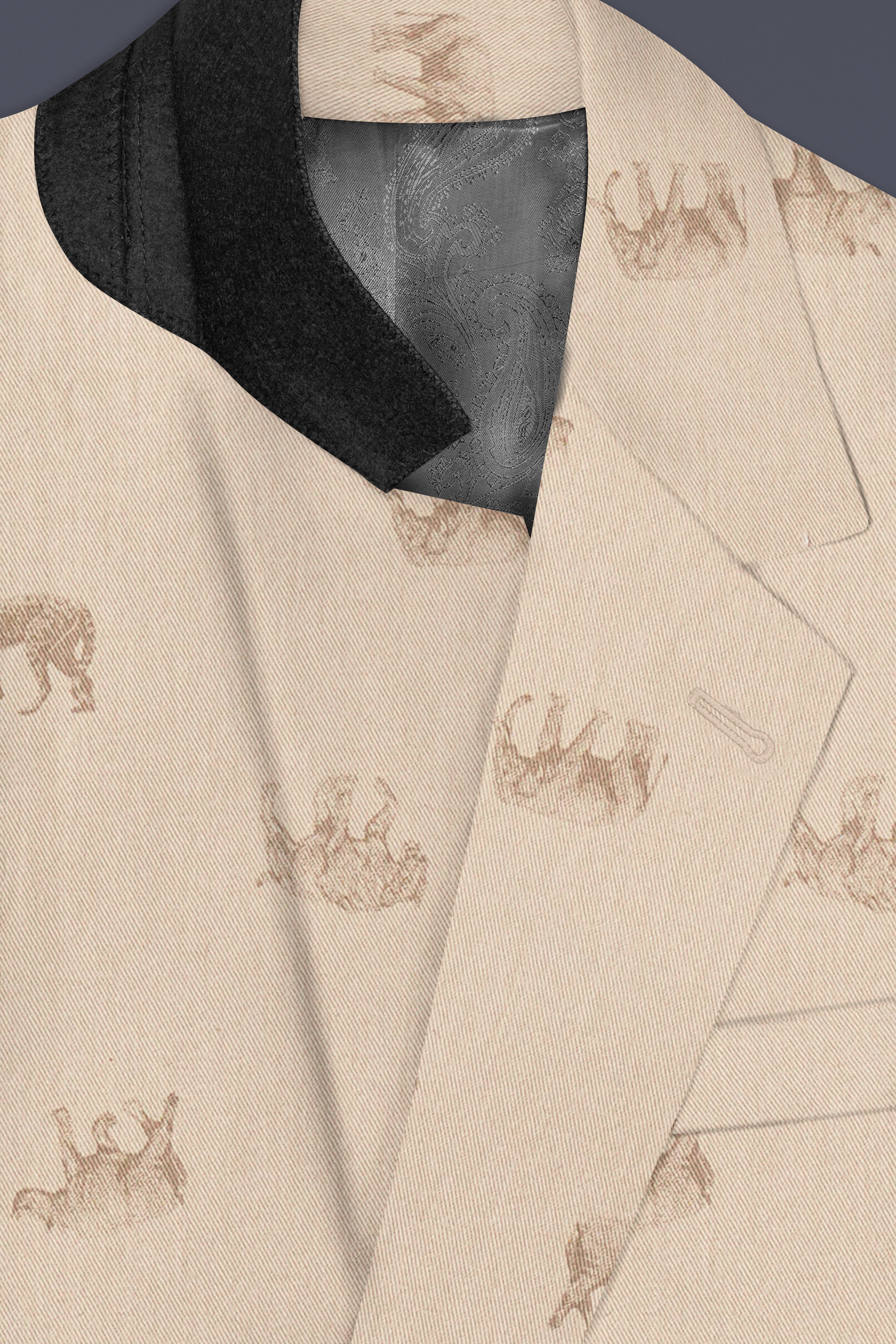 Ivory Wild-Vanilla Cream Animal Printed Cotton Single Breasted Blazer