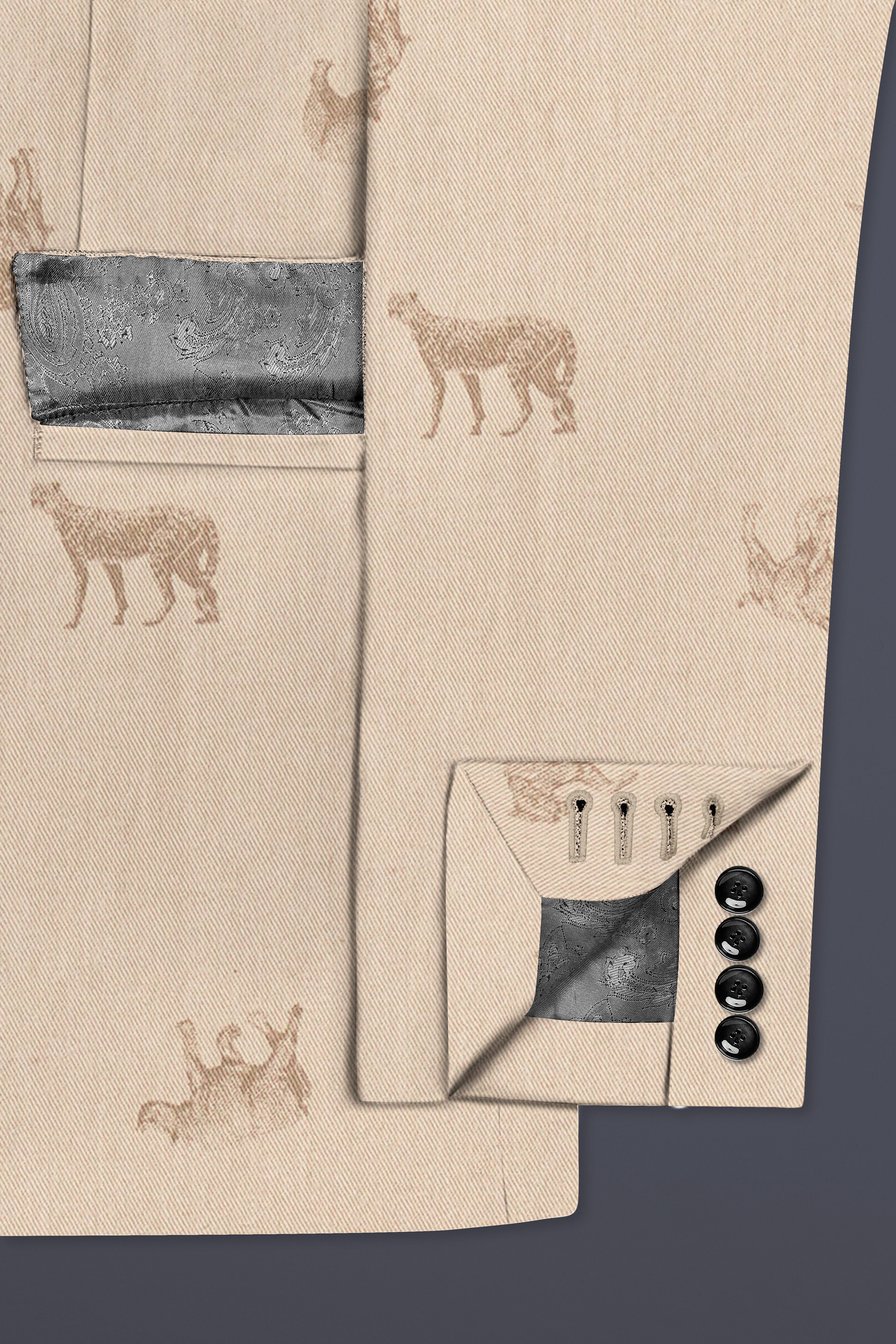 Ivory Wild-Vanilla Cream Animal Printed Cotton Single Breasted Blazer