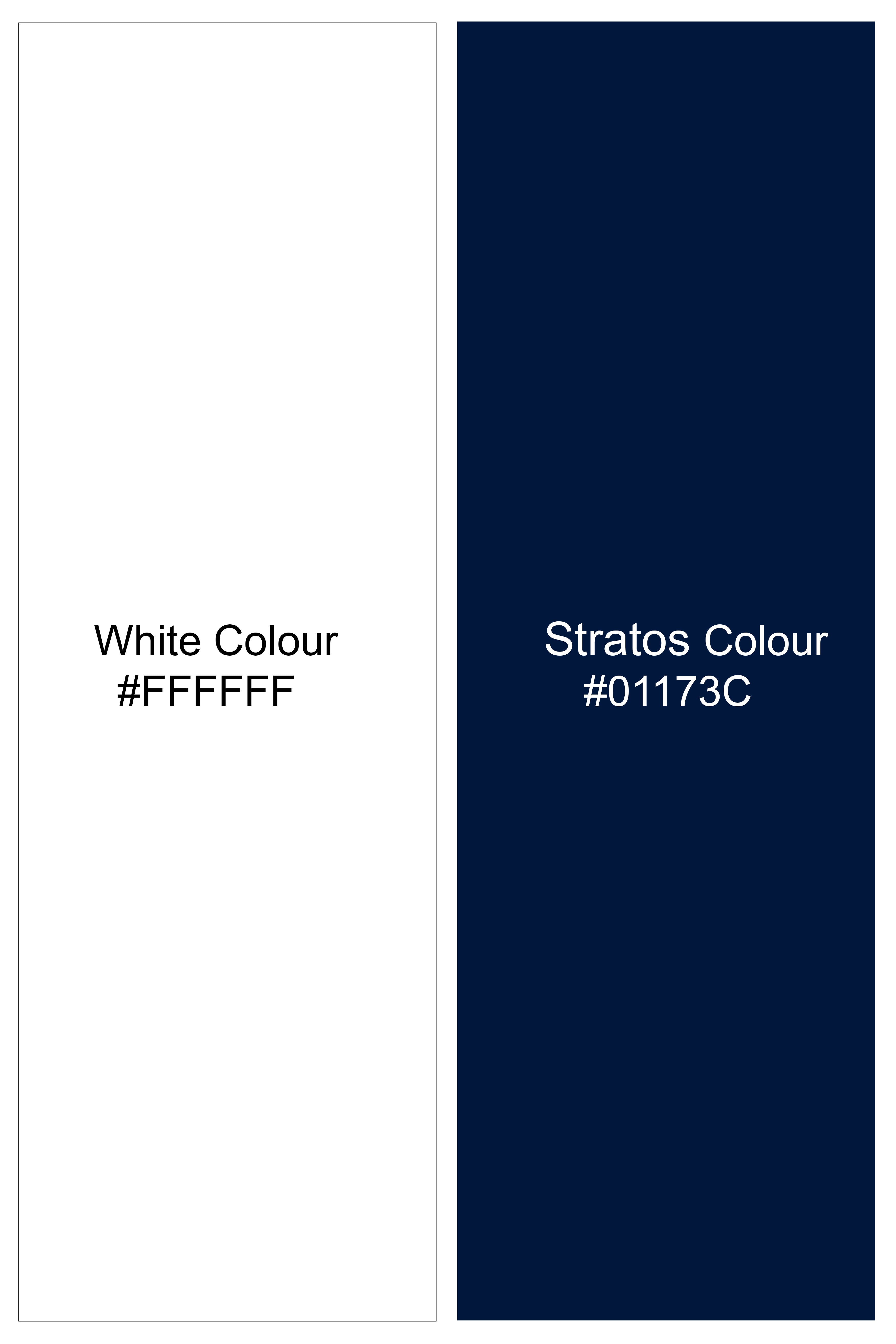 Azure Mist-Bright White And Stratos Blue Printed Cotton Single Breasted Blazer