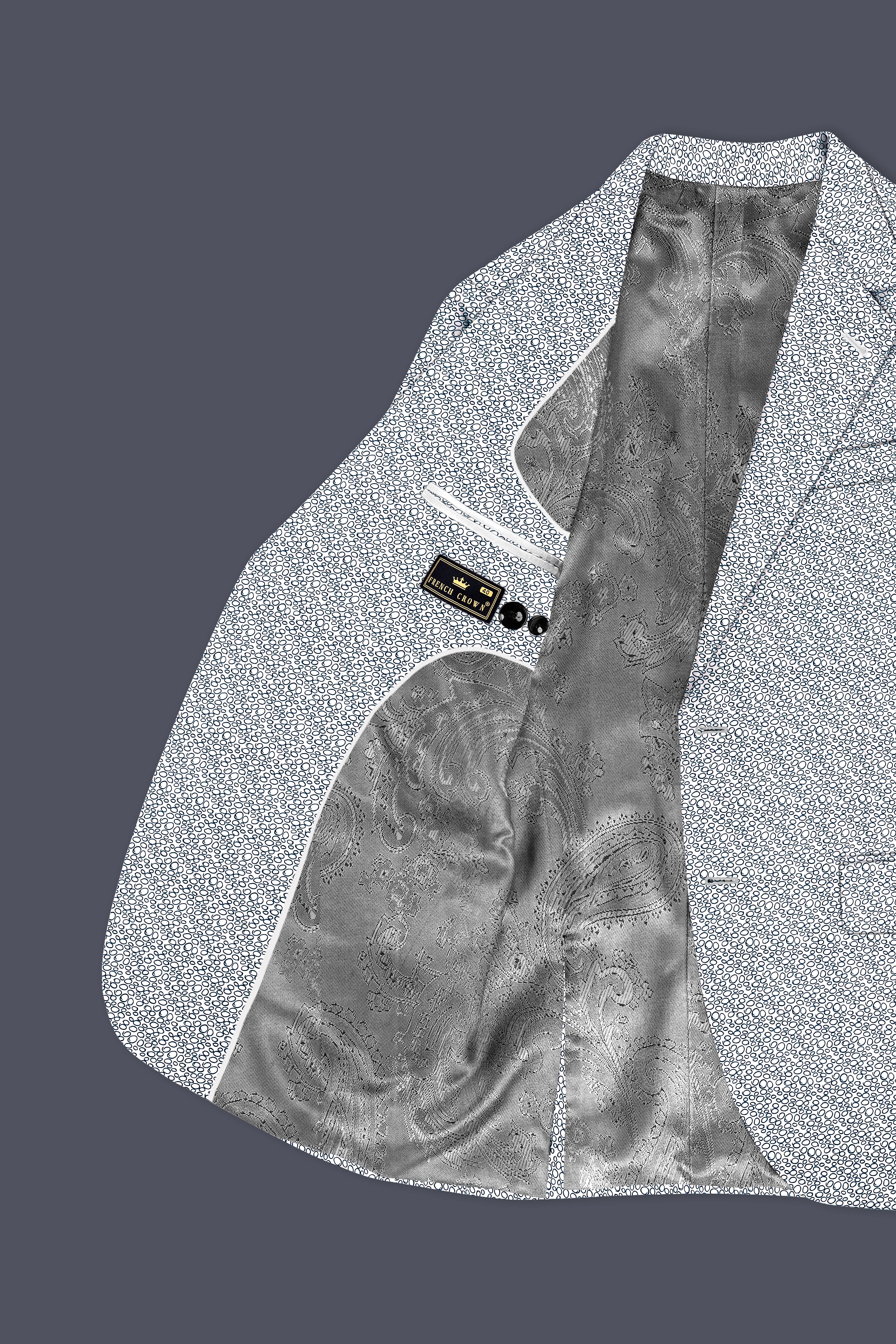 Azure Mist-Bright White And Stratos Blue Printed Cotton Single Breasted Blazer