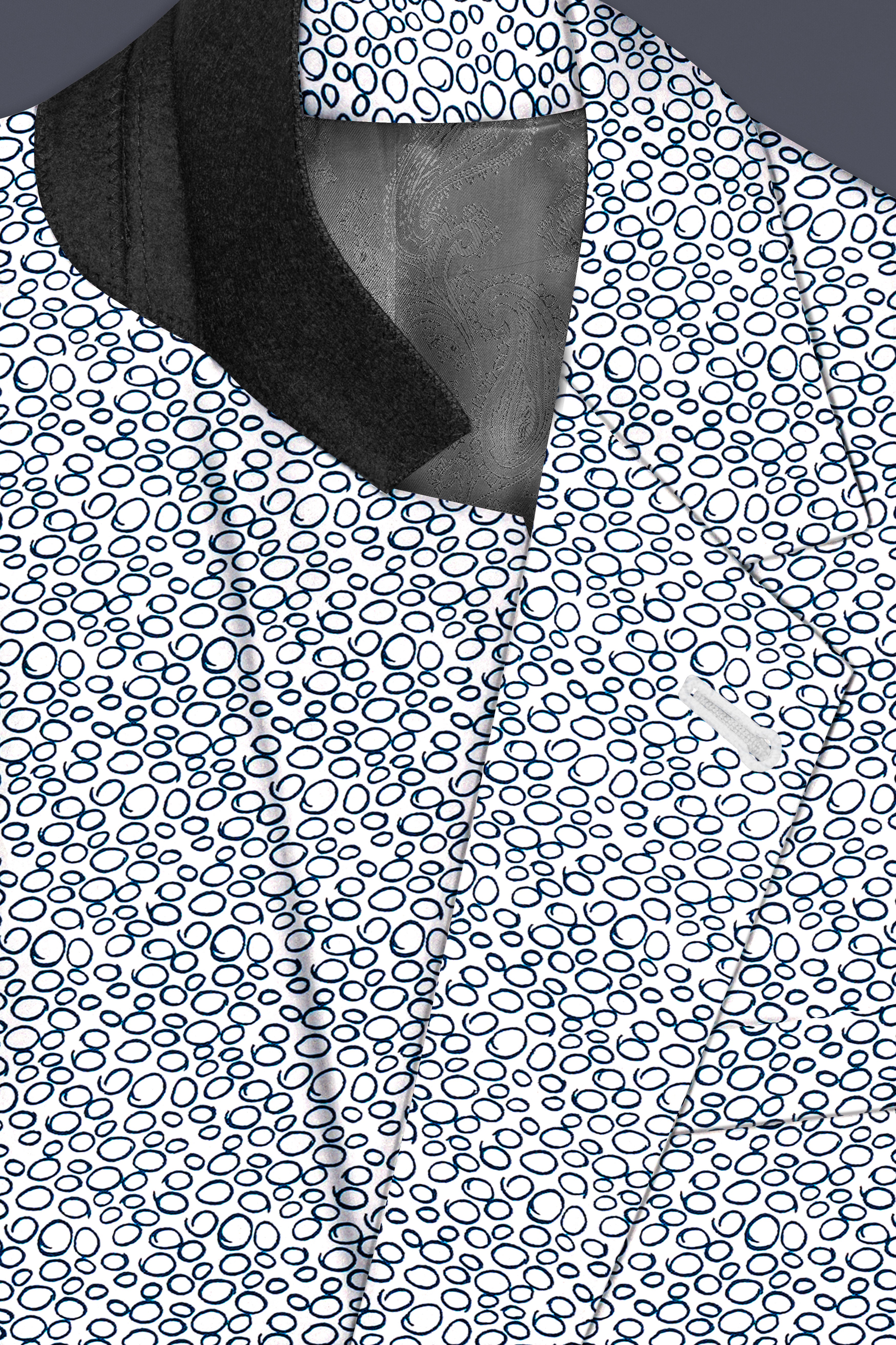 Azure Mist-Bright White And Stratos Blue Printed Cotton Single Breasted Blazer