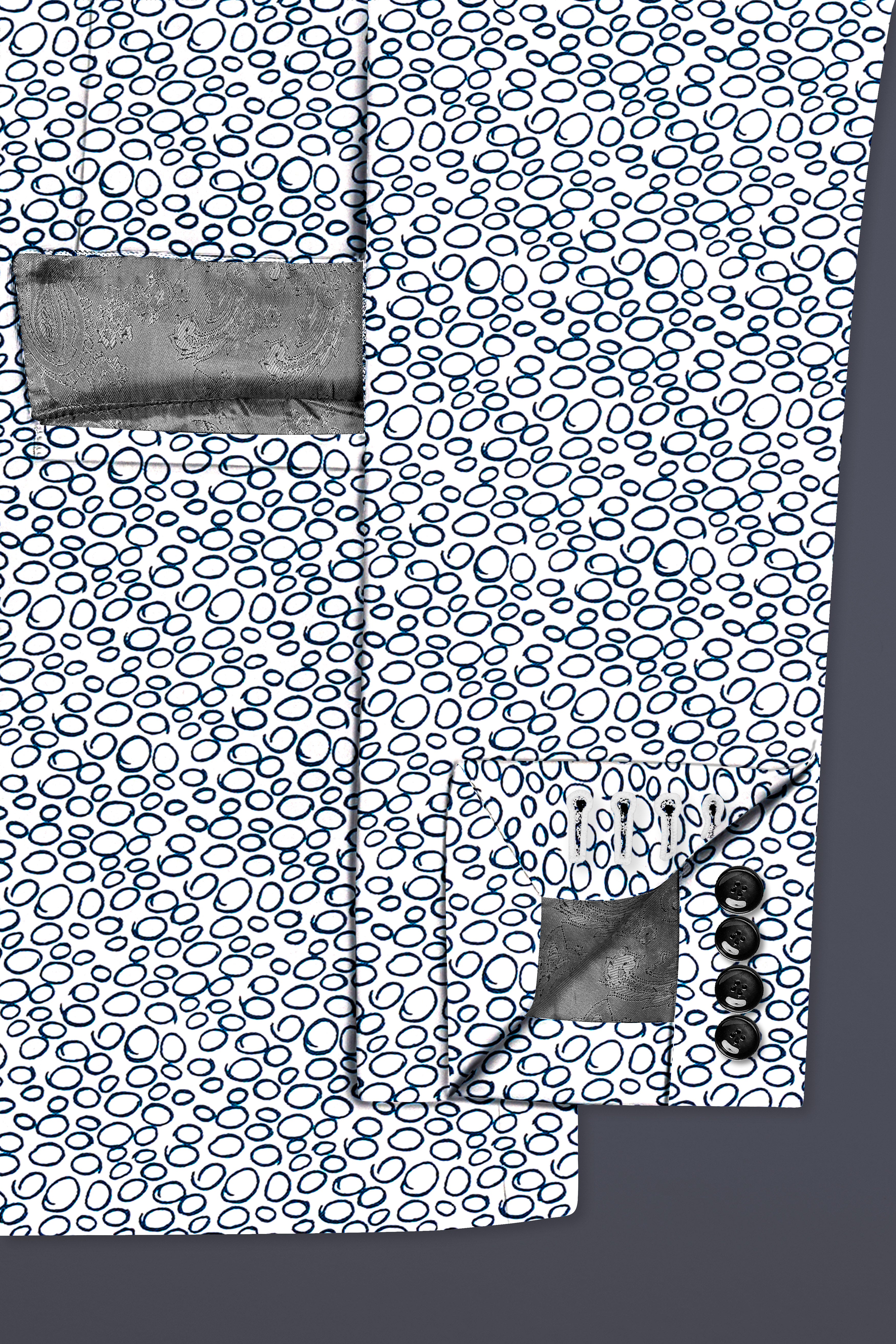 Azure Mist-Bright White And Stratos Blue Printed Cotton Single Breasted Blazer