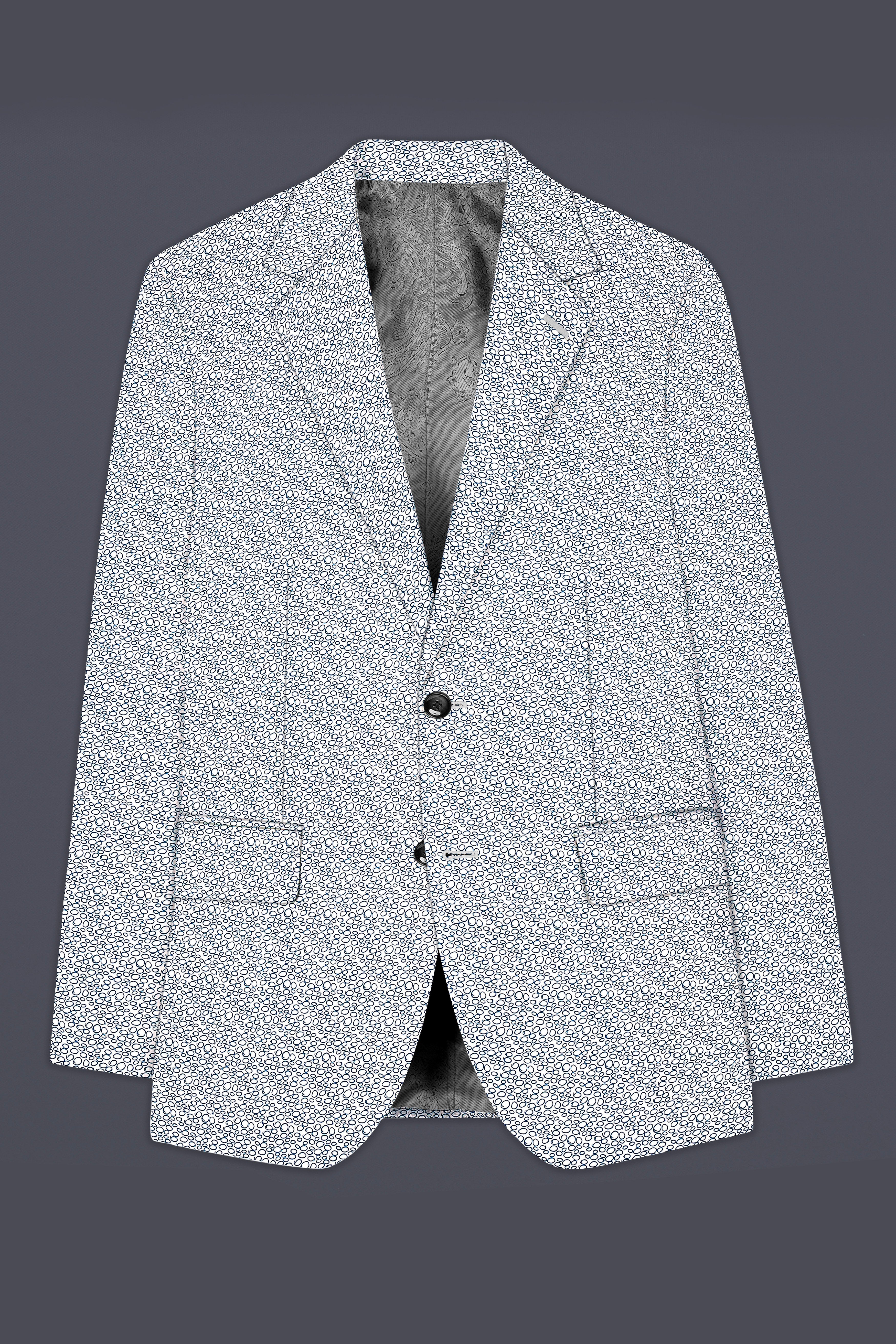 Azure Mist-Bright White And Stratos Blue Printed Cotton Single Breasted Blazer