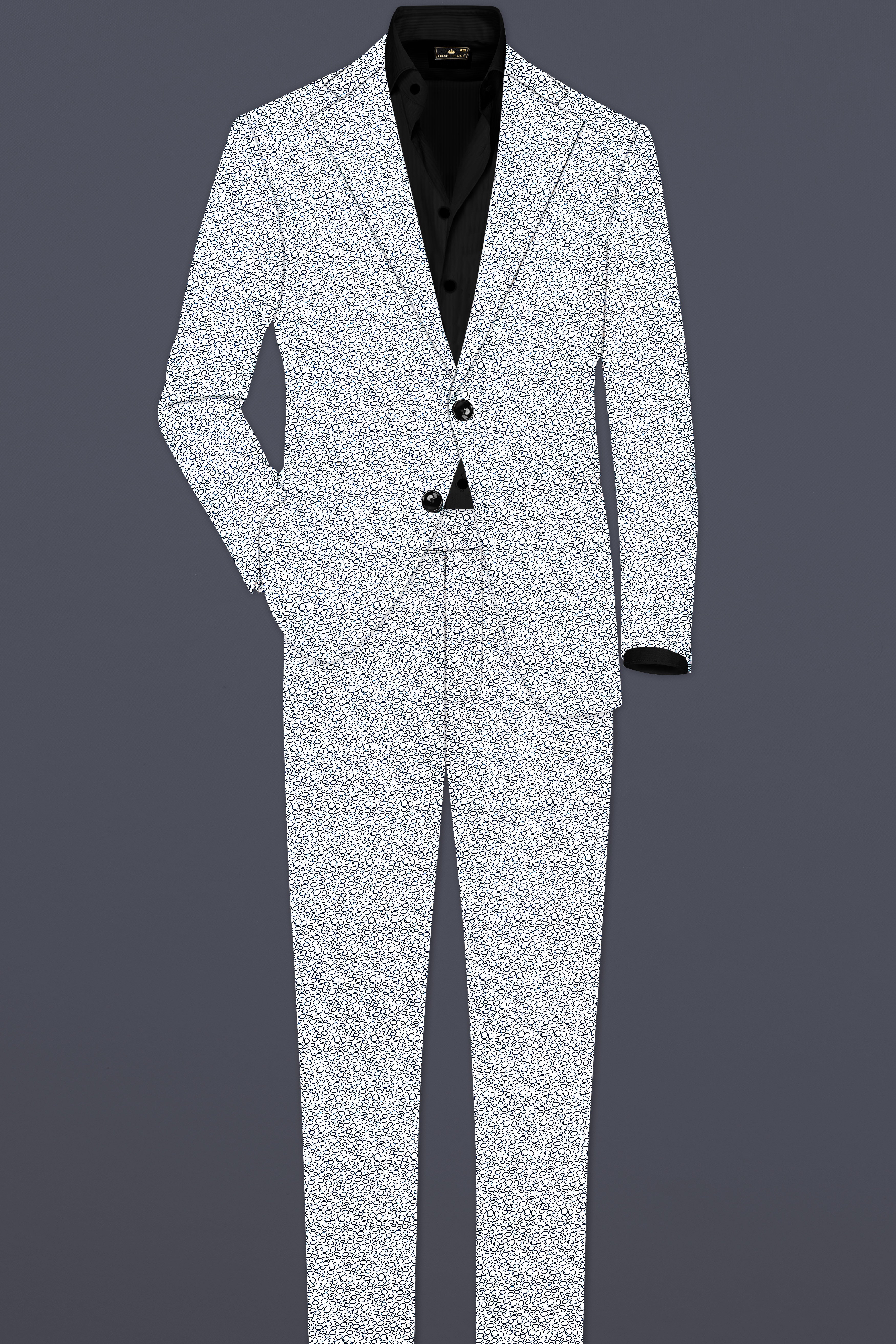 Azure Mist-Bright White And Stratos Blue Printed Cotton Single Breasted Blazer