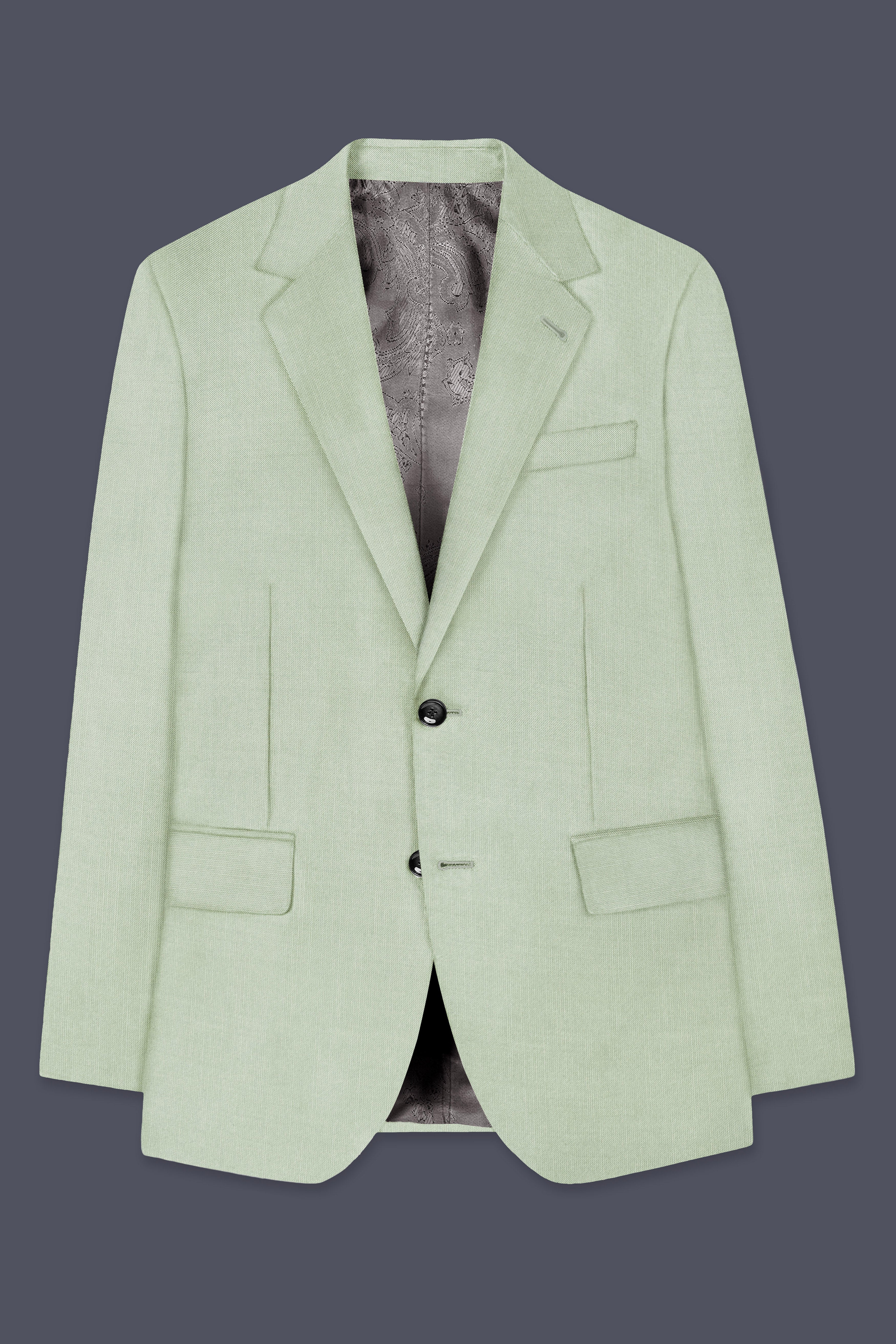 Lichen-Norway Green Solid Wool Rich Single Breasted Slight Stretch Blazer