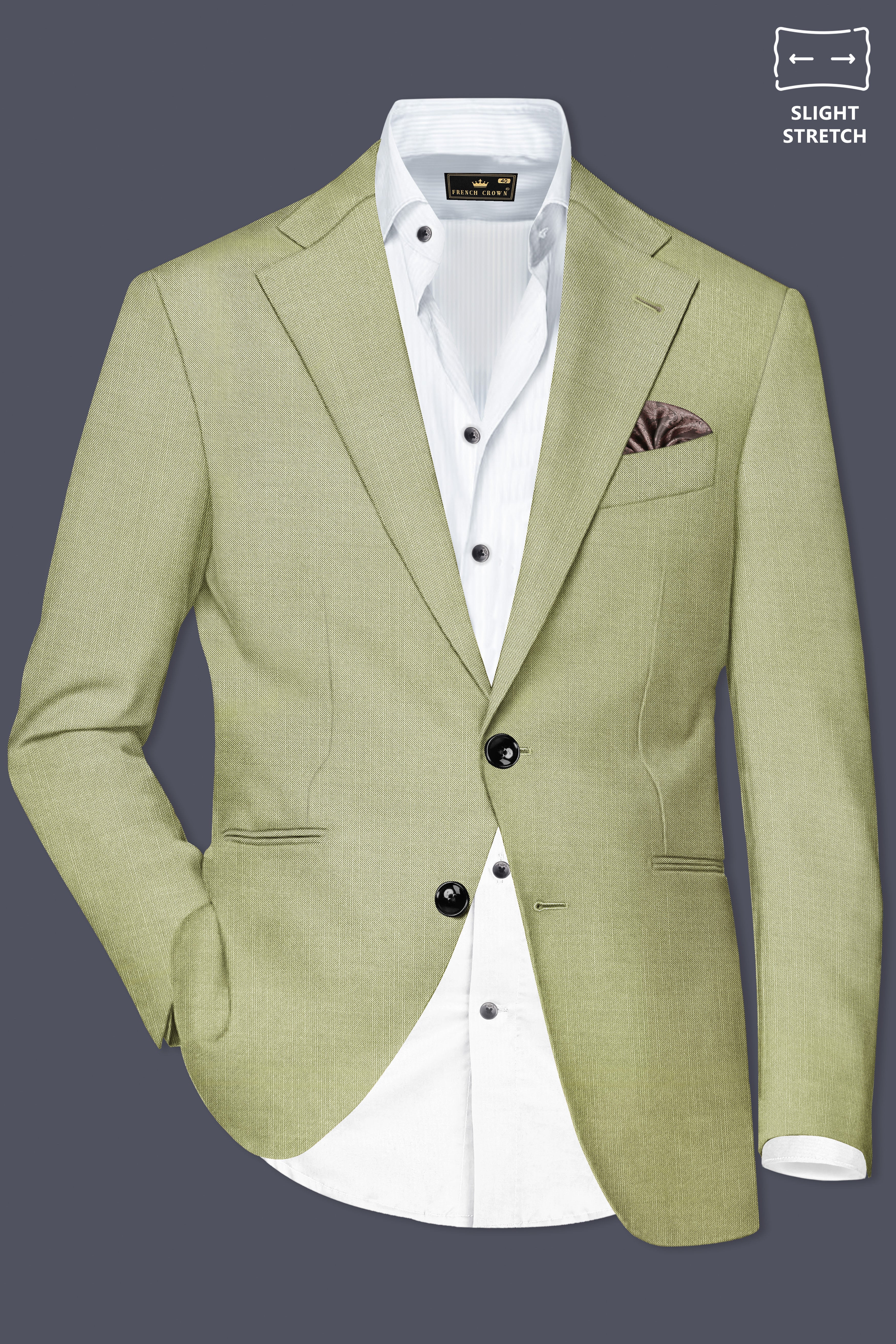 Marsh-Swamp Green Solid Wool Rich Single Breasted Slight Stretch Blazer