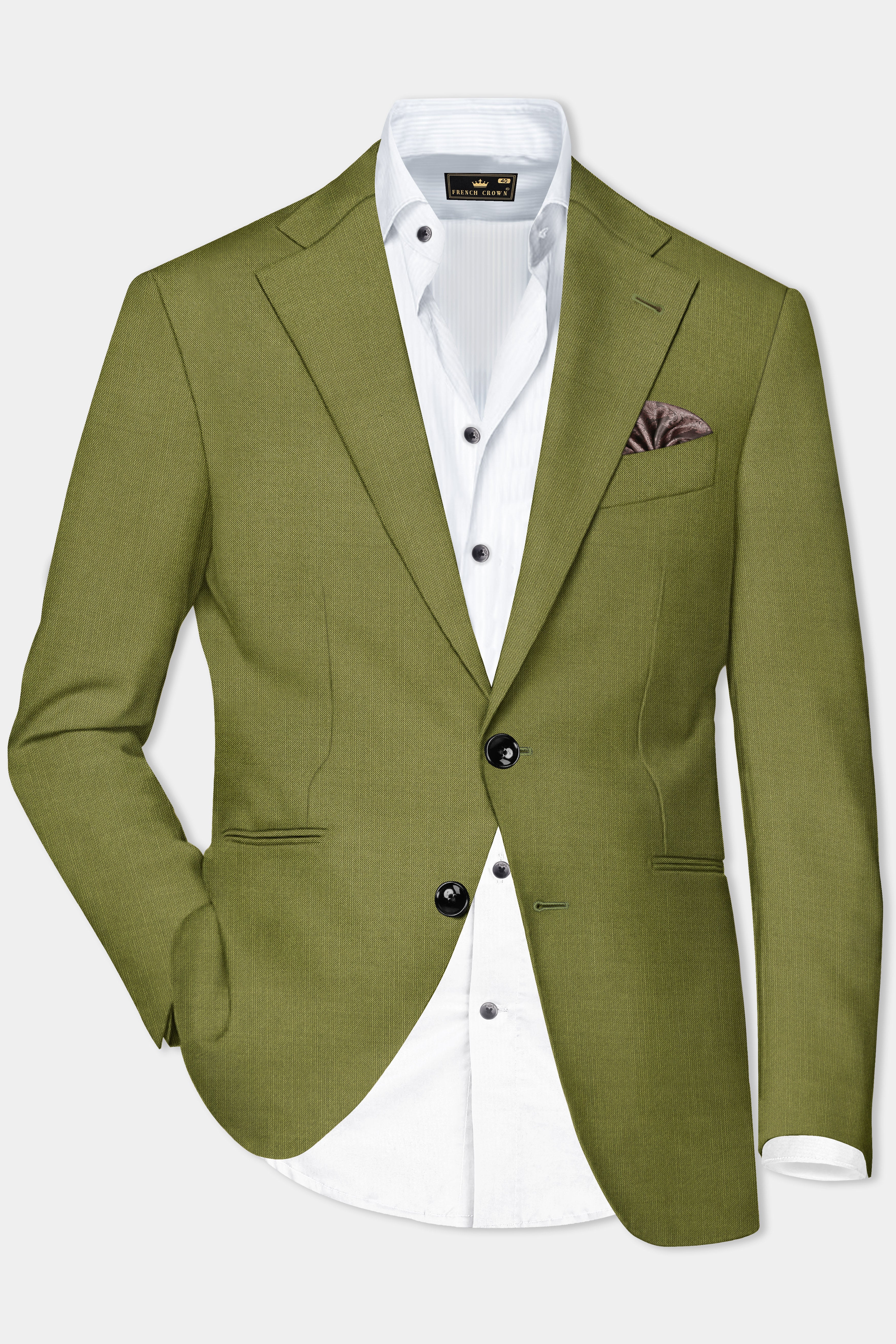 Glade-Muddy Green Solid Wool Rich Single Breasted Slight Stretch Blazer