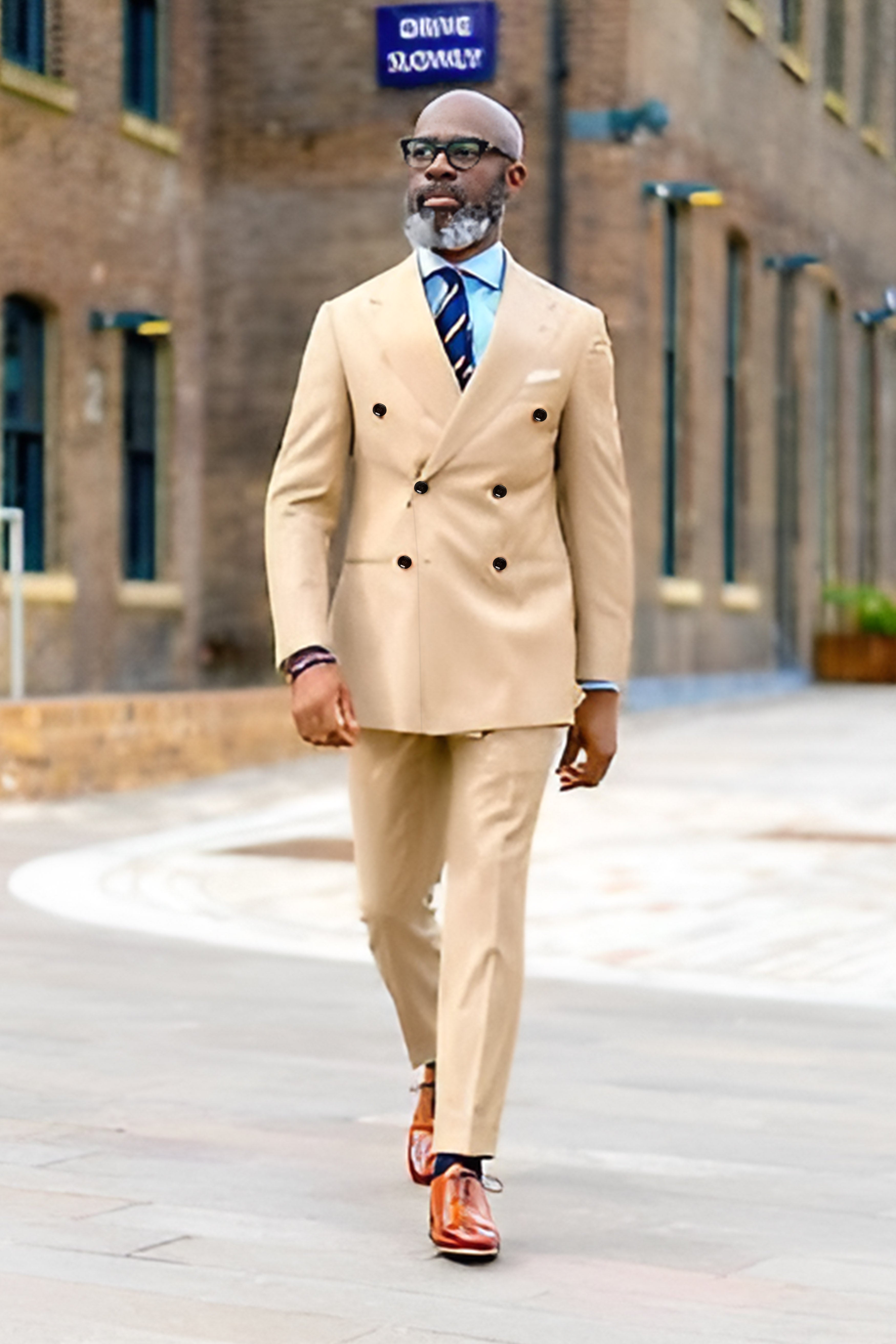 Almond Cream Solid Cotton Double Breasted Blazer