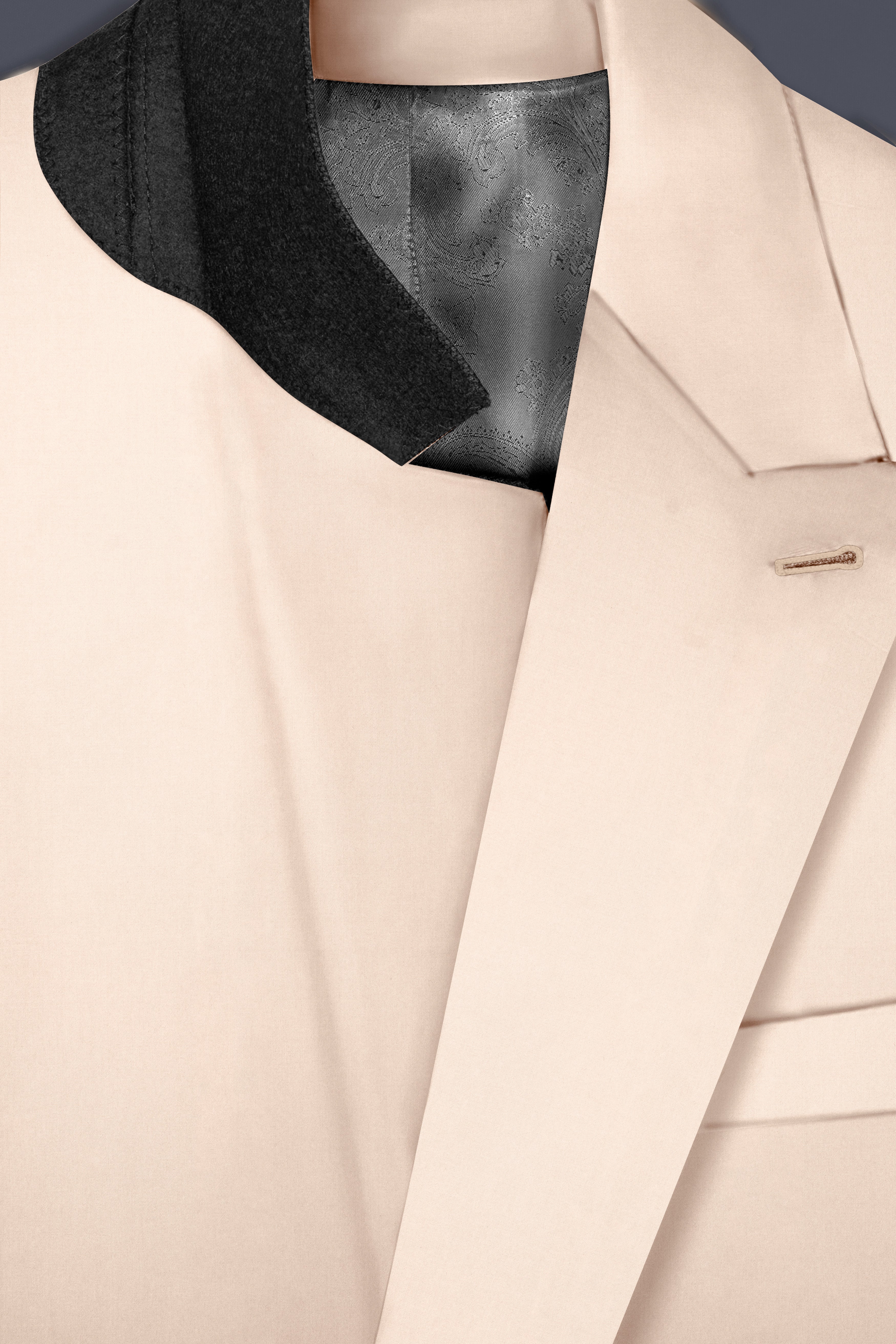 Almond Cream Solid Cotton Double Breasted Blazer