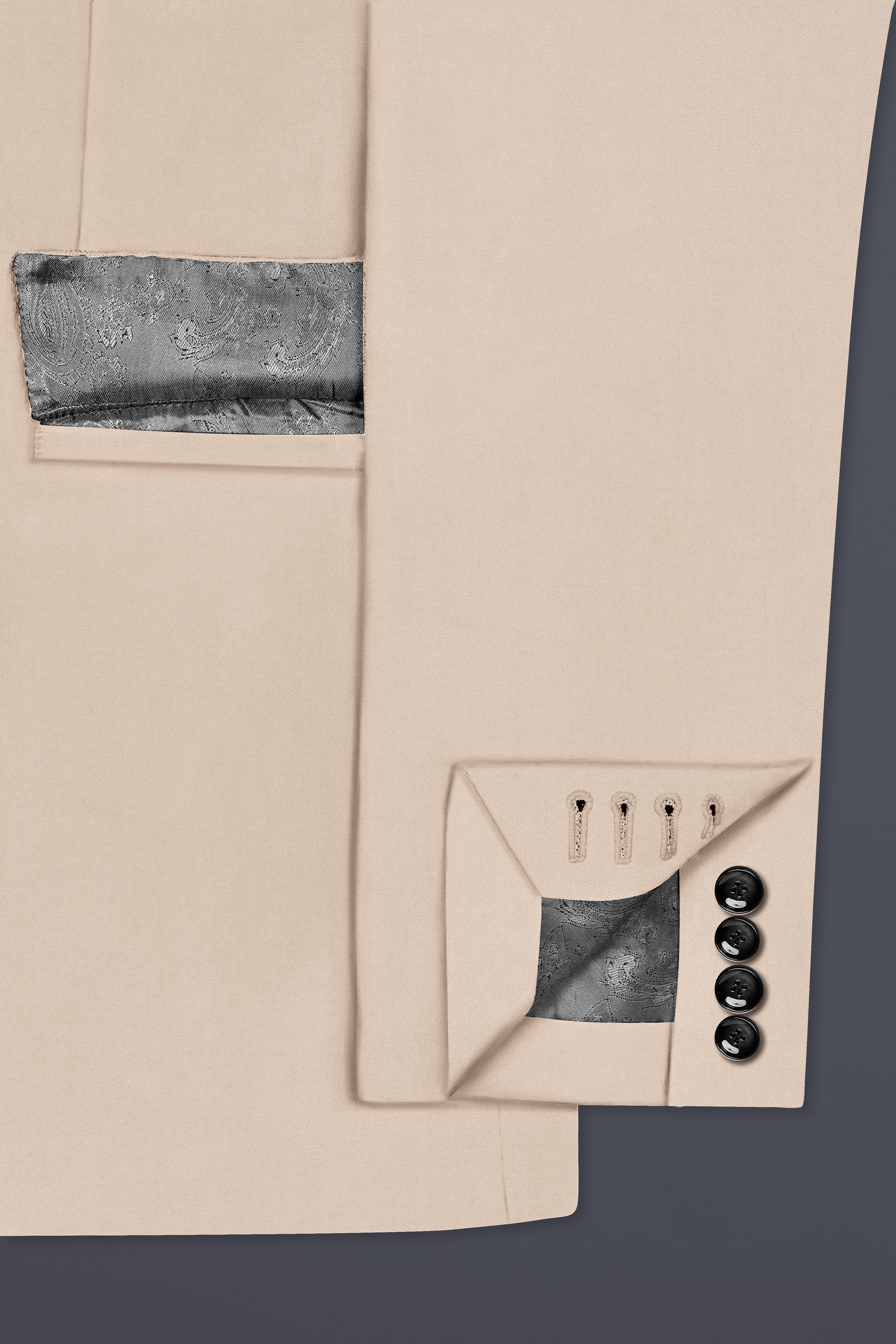 Almond Cream Solid Cotton Double Breasted Blazer