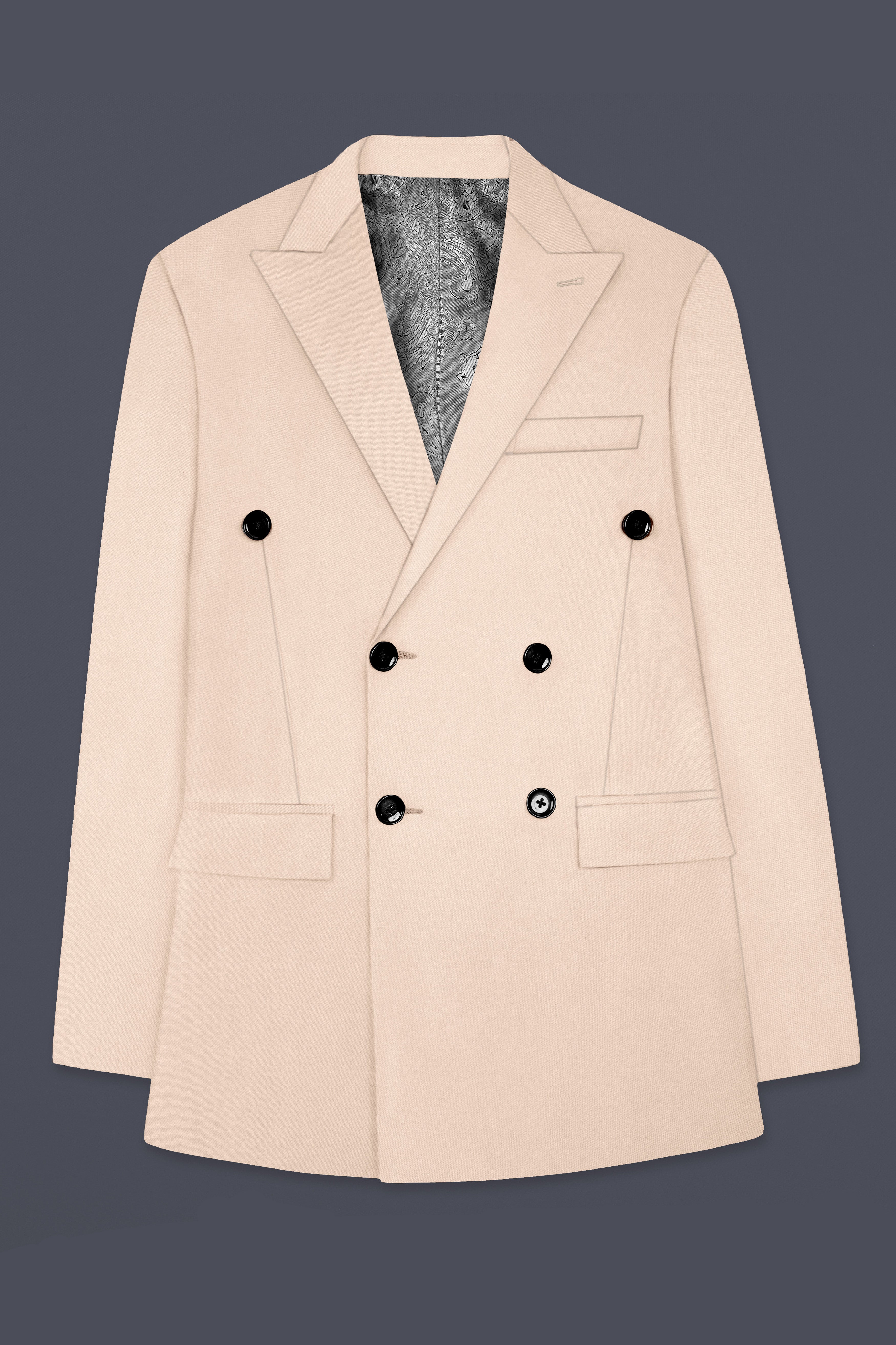 Almond Cream Solid Cotton Double Breasted Blazer