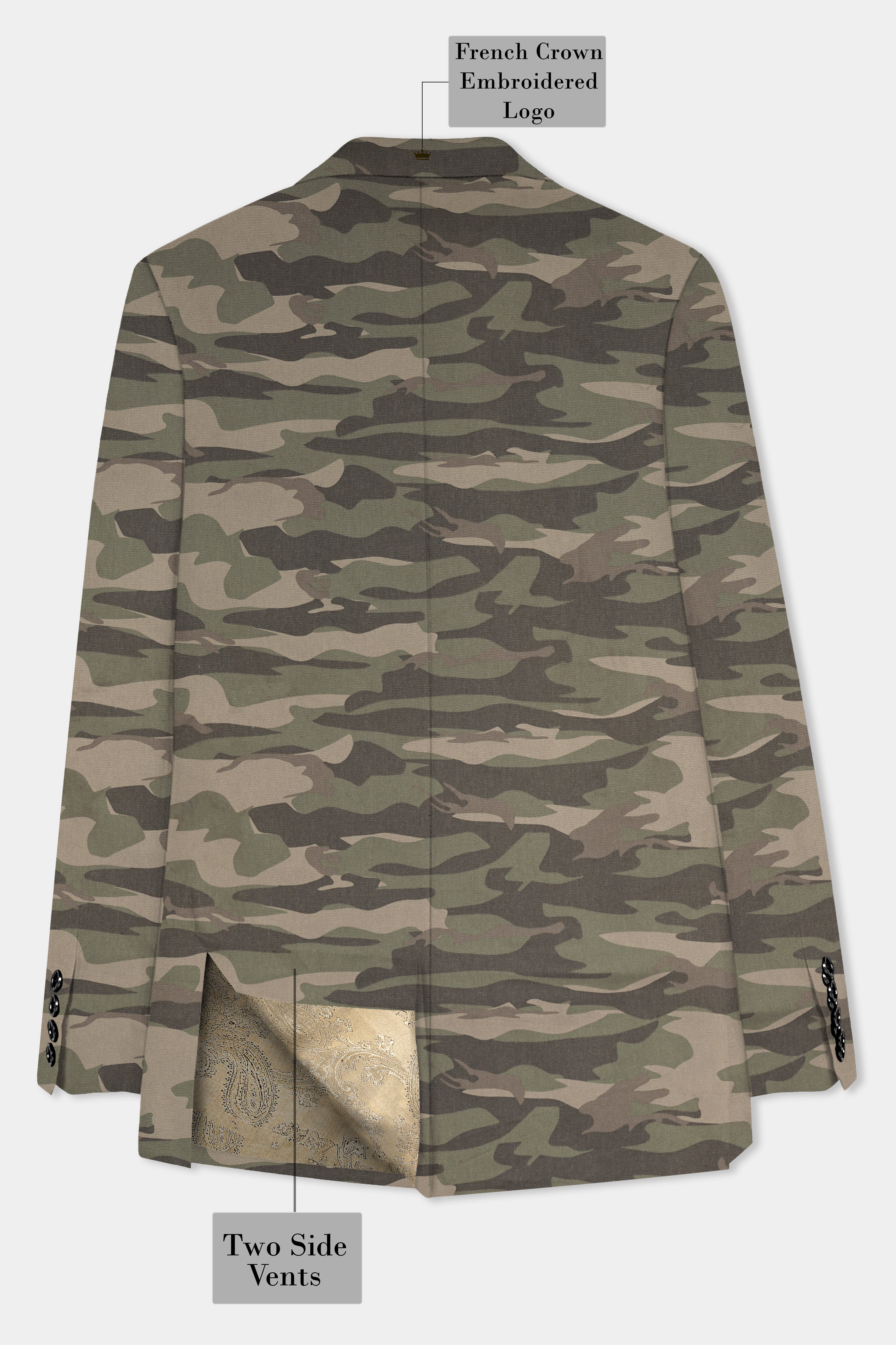 Crocodile Brown And Wenge Camouflage Printed Cotton Single Breasted Sports Blazer