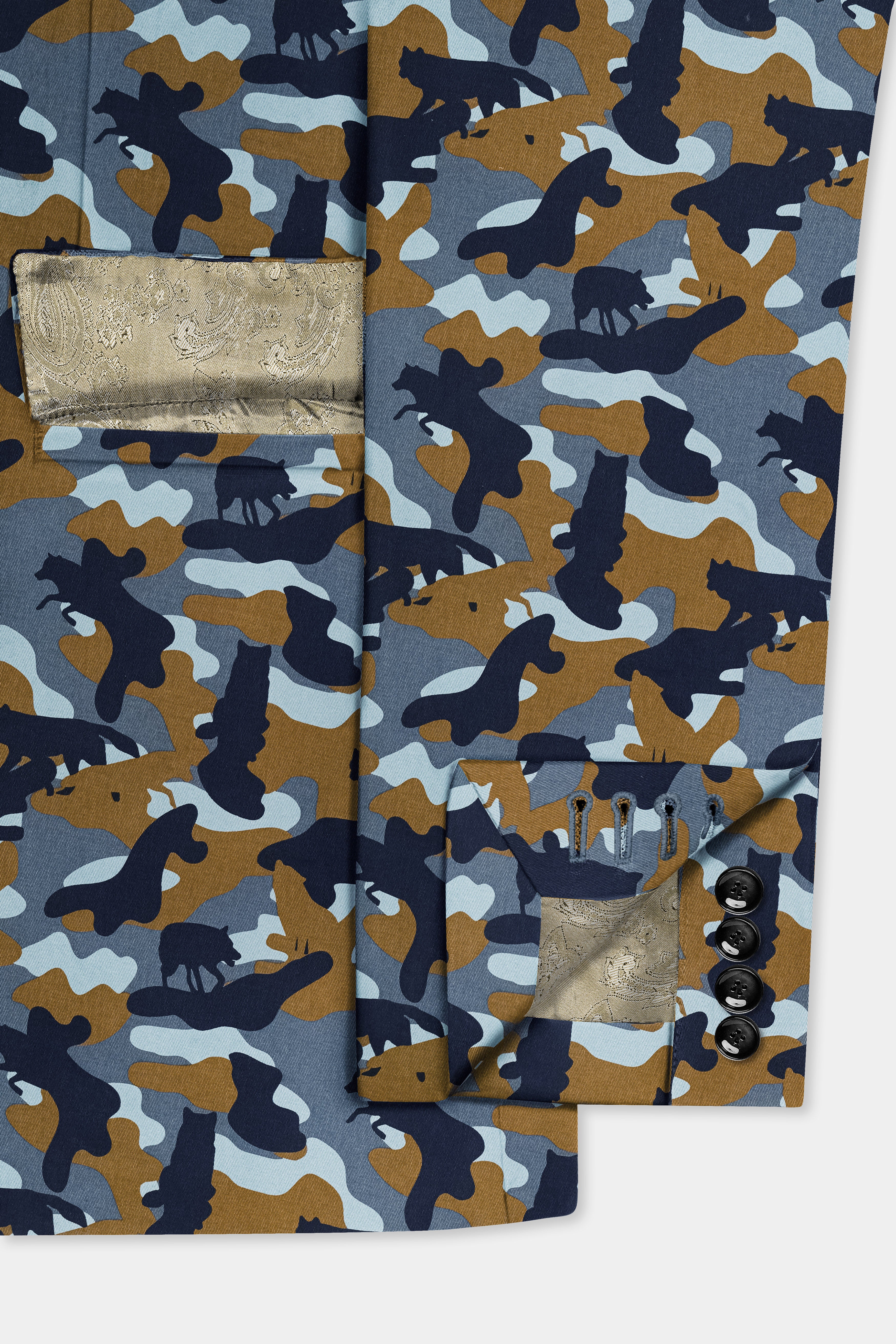 Martinique Blue And Irish Brown Camouflage Printed Single Breasted Blazer