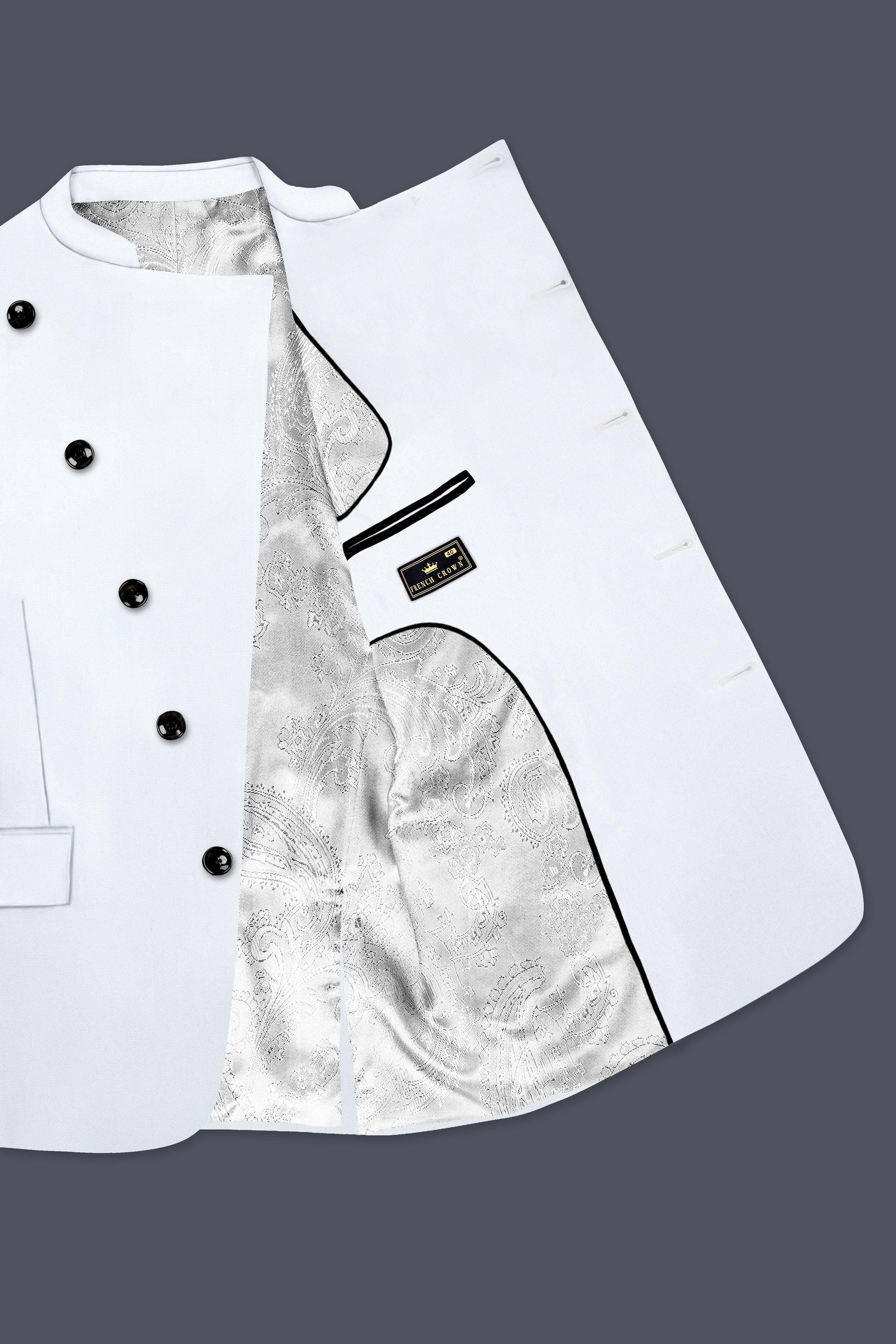 Bright White Solid Wool Rich Cross Placket Bandhgala Stretchable traveler Blazer