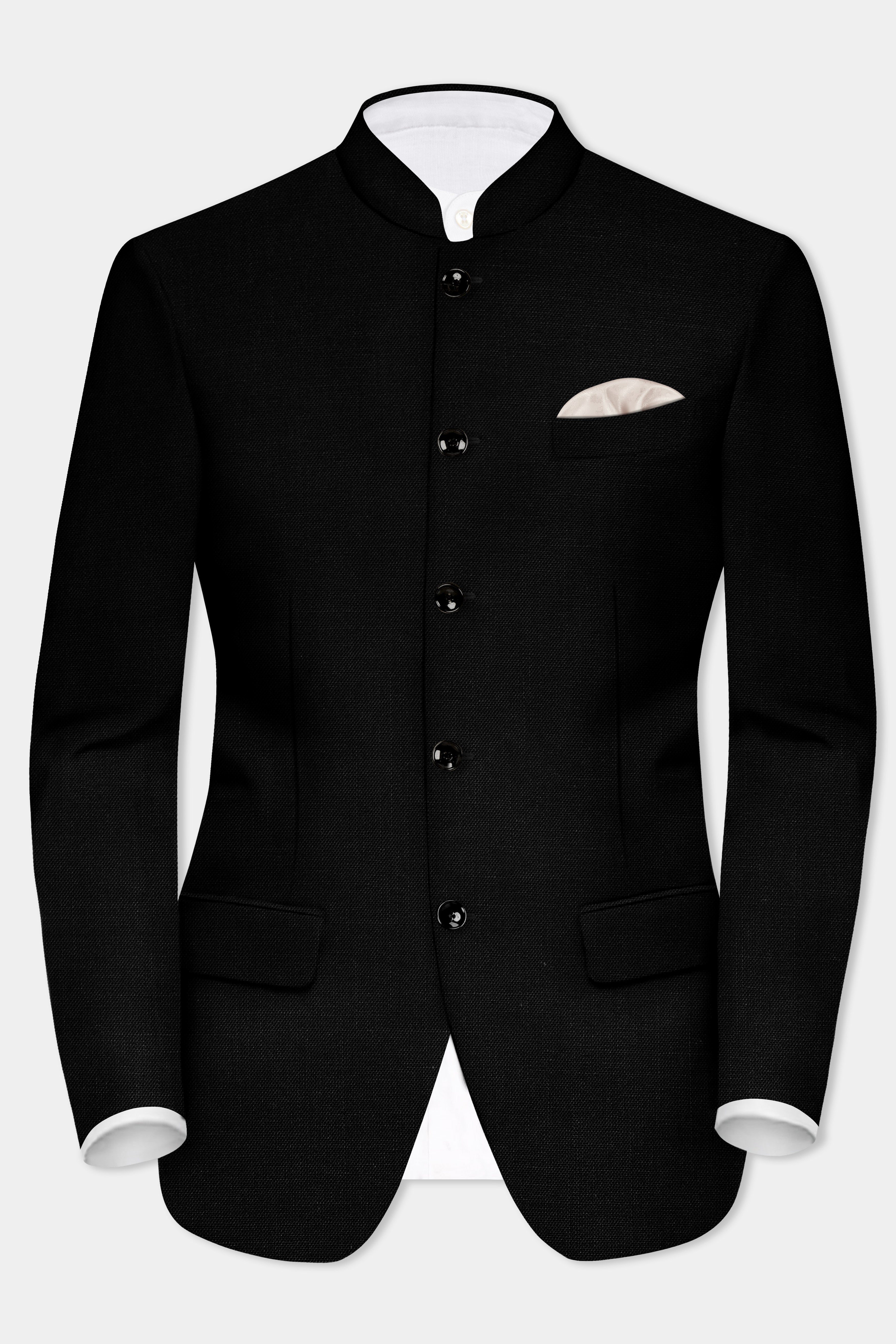 Jade Black Solid Bandhgala Luxurious Linen Blazer