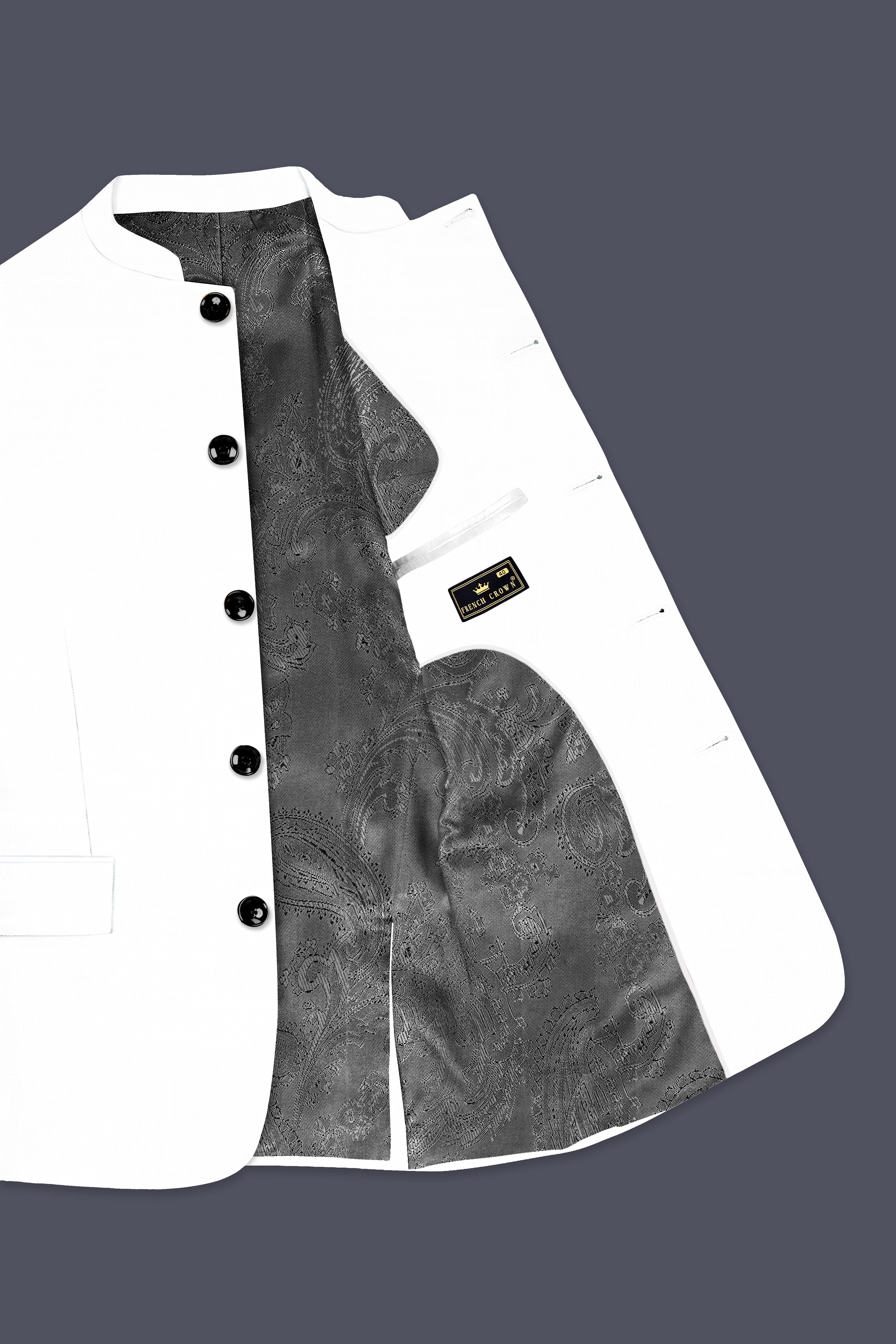 Bright White Solid Bandhgala Luxurious Linen Blazer
