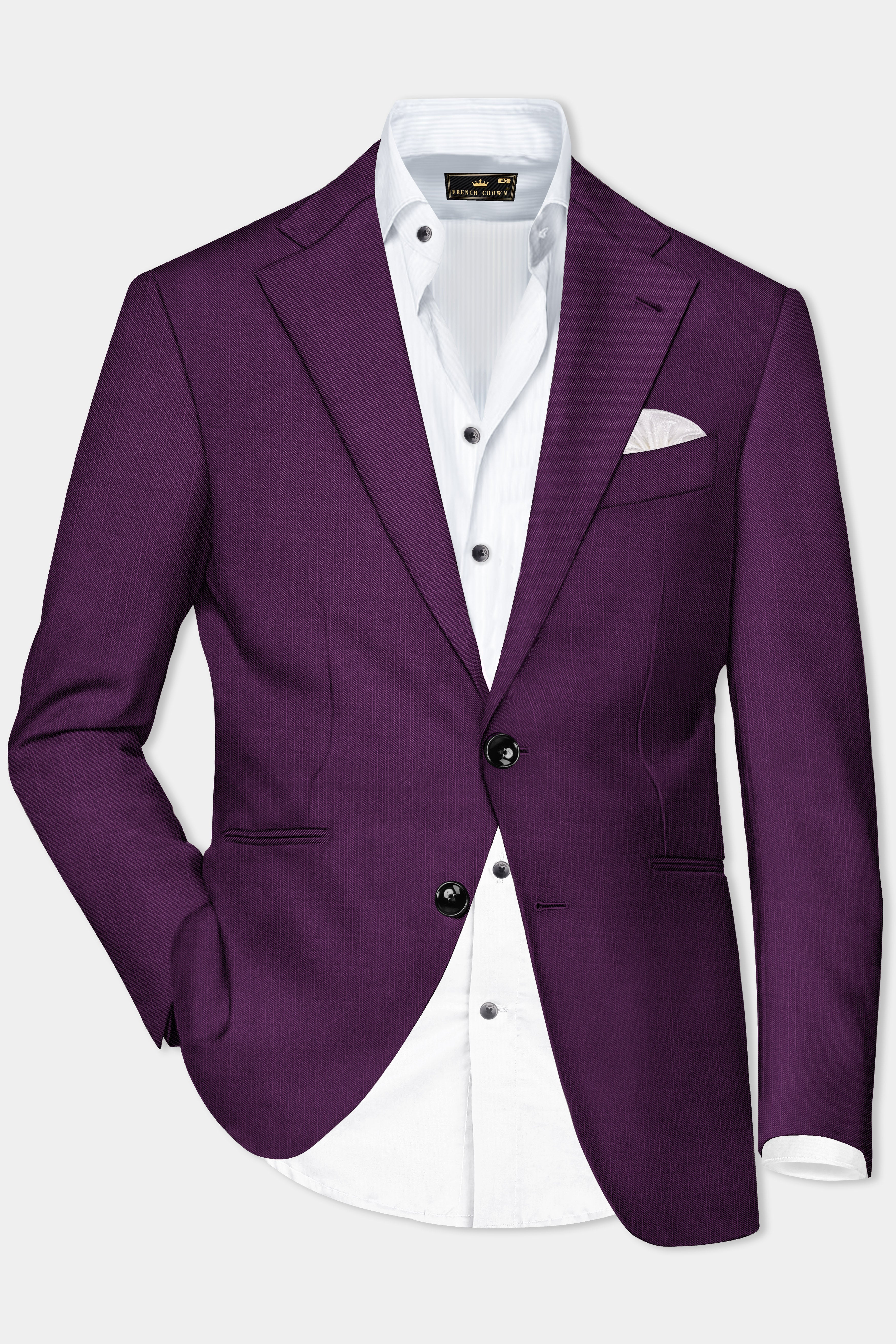 Orchid-Grape Purple Solid Wool Rich Single Breasted Slight Stretch Blazer